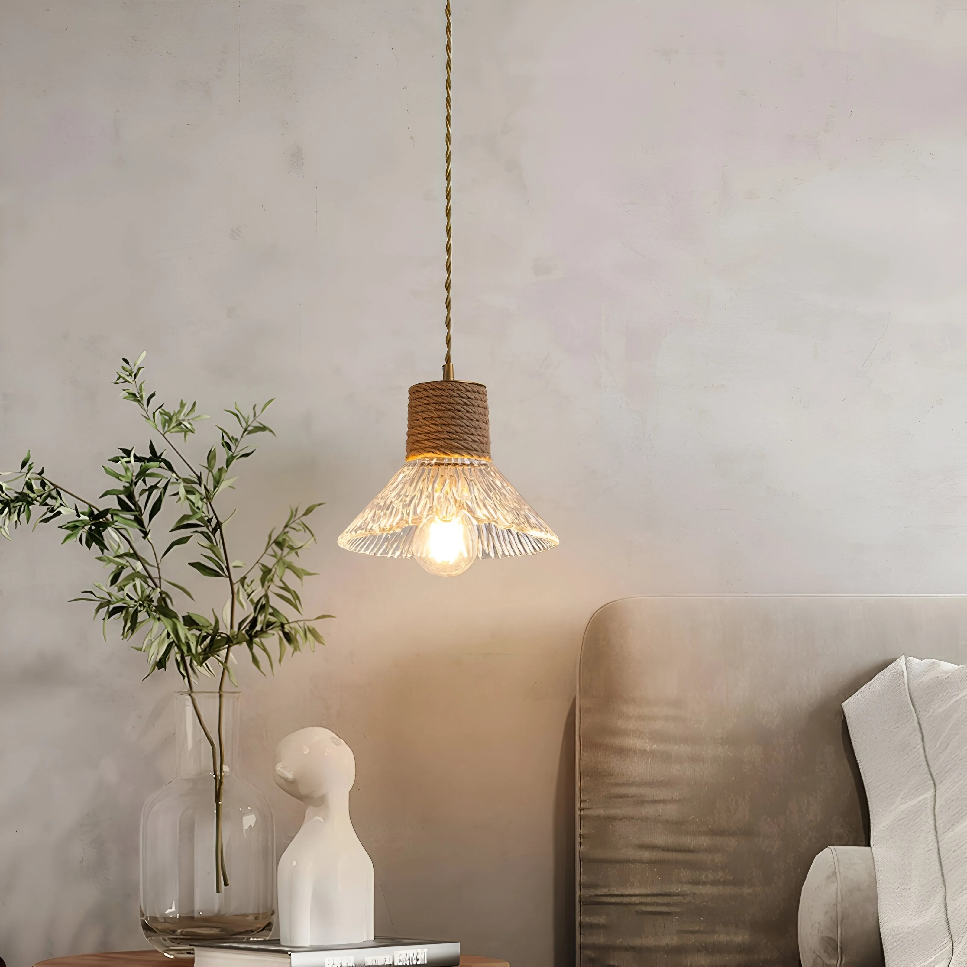Nordic Hemp Rope Glass Pendant Light D938