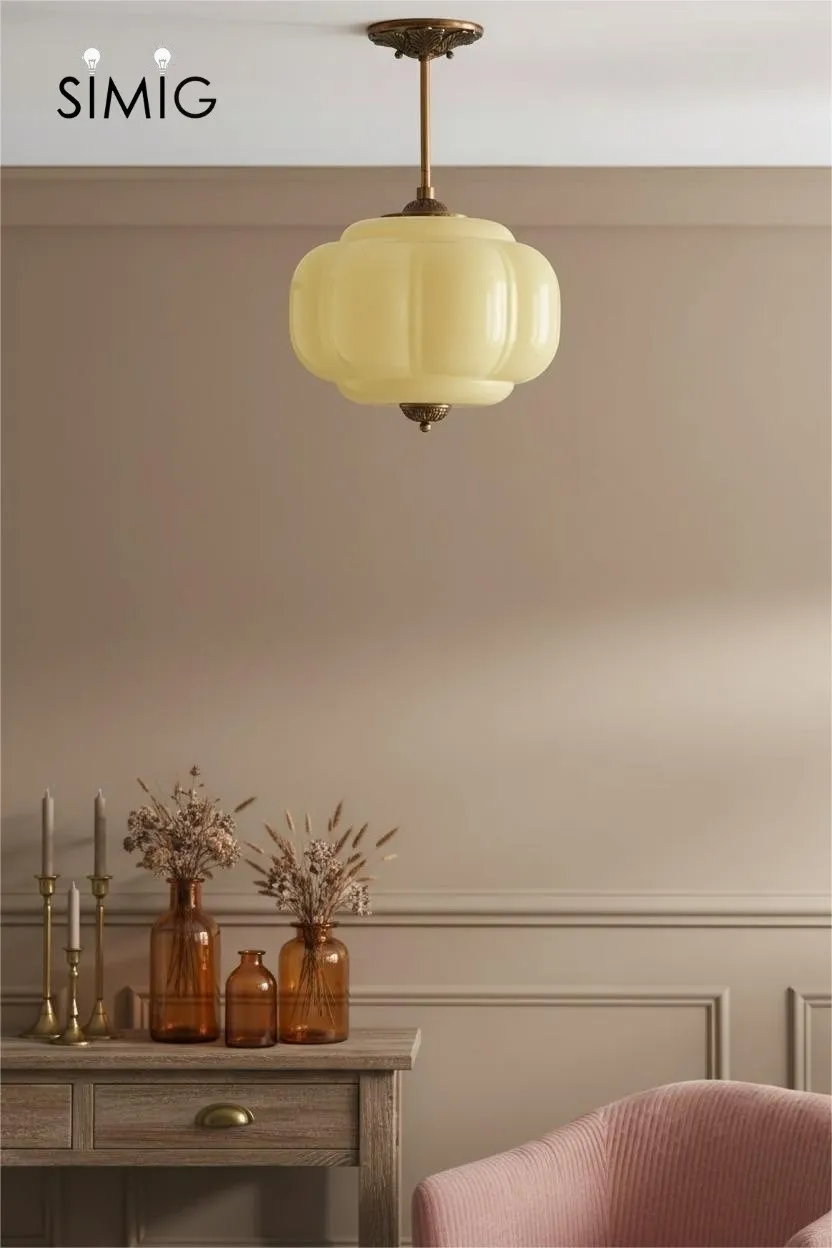 Eloise Vintage Pumpkin Glass Semi-Flush Mount Pendant Light G53