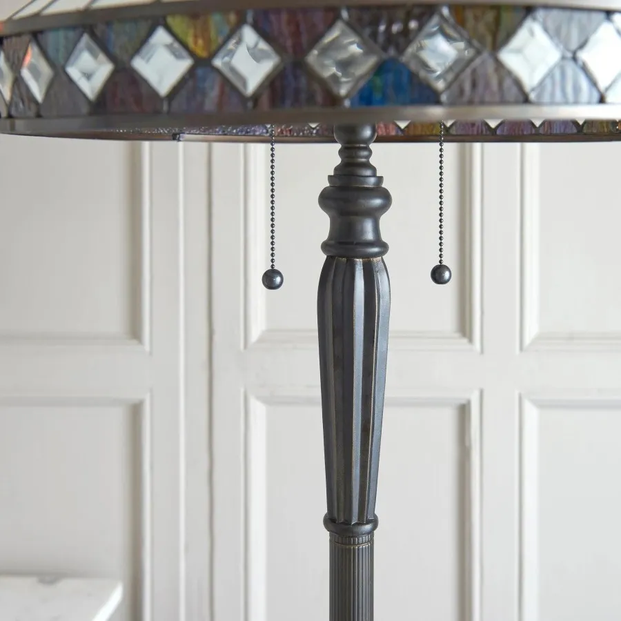 TF Fargo Geometric Tiffany Style Lamp - Amber and Cream Glass Accent Lighting for Bedroom or Study T643
