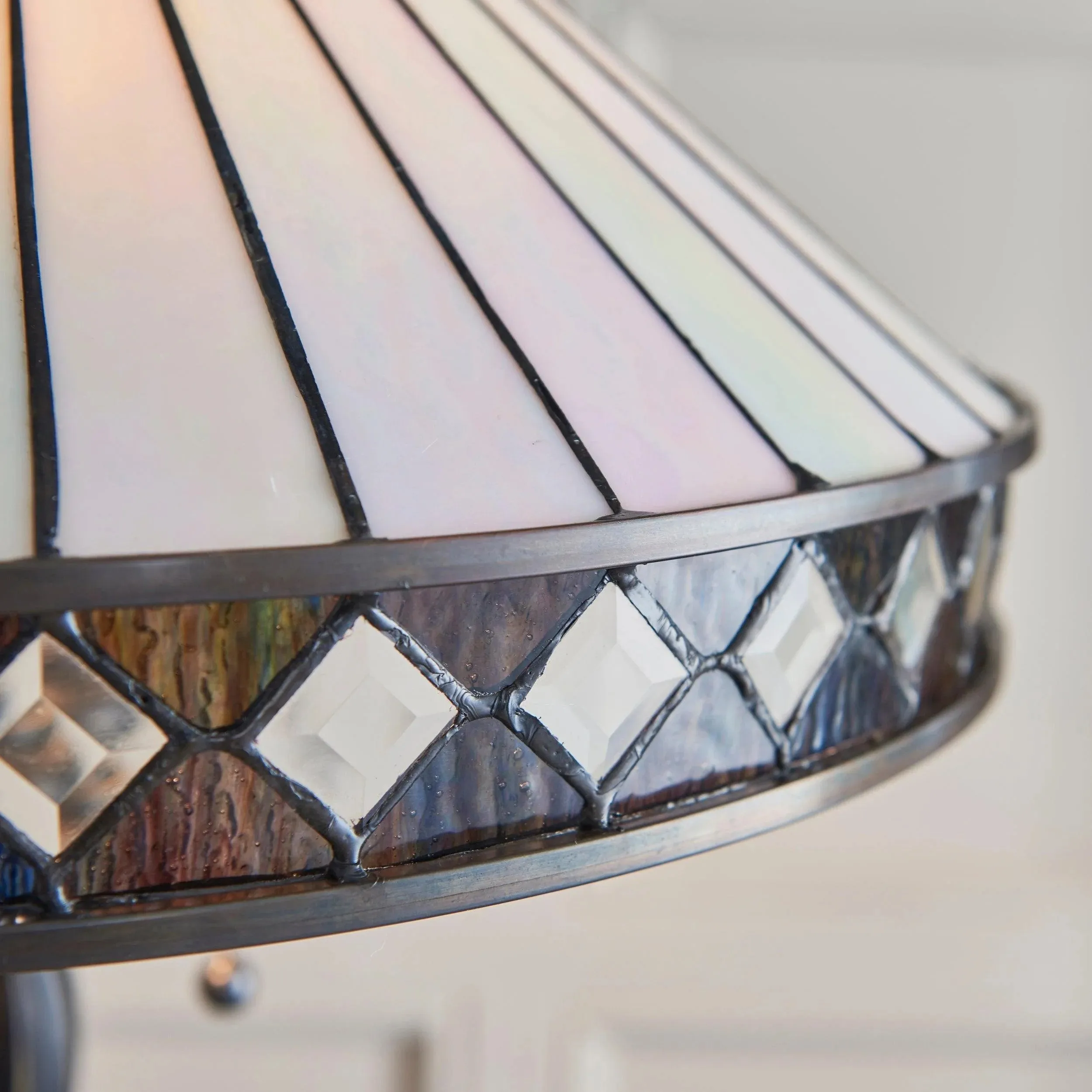 TF Fargo Geometric Tiffany Style Lamp - Amber and Cream Glass Accent Lighting for Bedroom or Study T643
