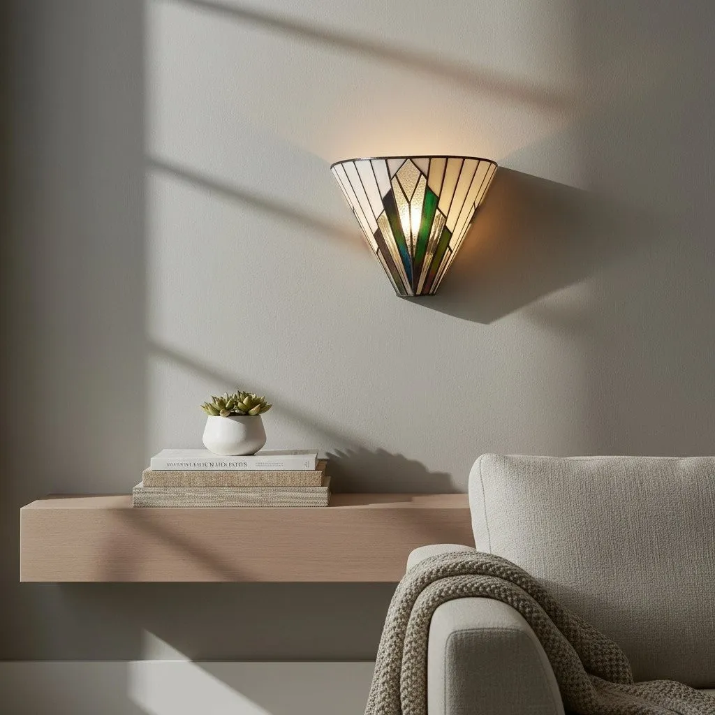 TF Astoria Vintage Fan-Shaped Wall Lamp - Handcrafted Art Glass For Bedroom Accent Light T635