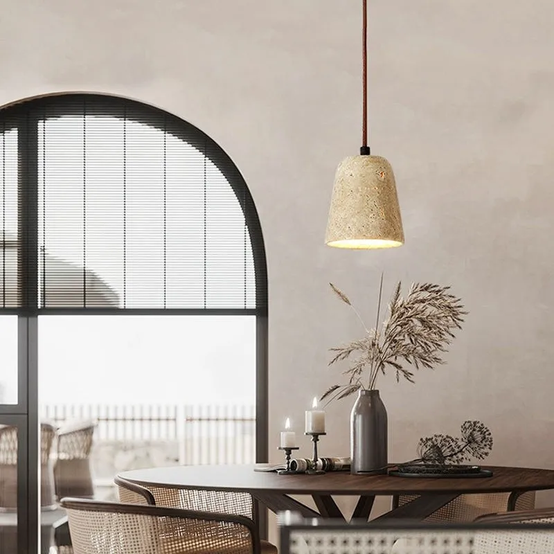Traditional Japanese Travertine Wood Pendant Lamp M107
