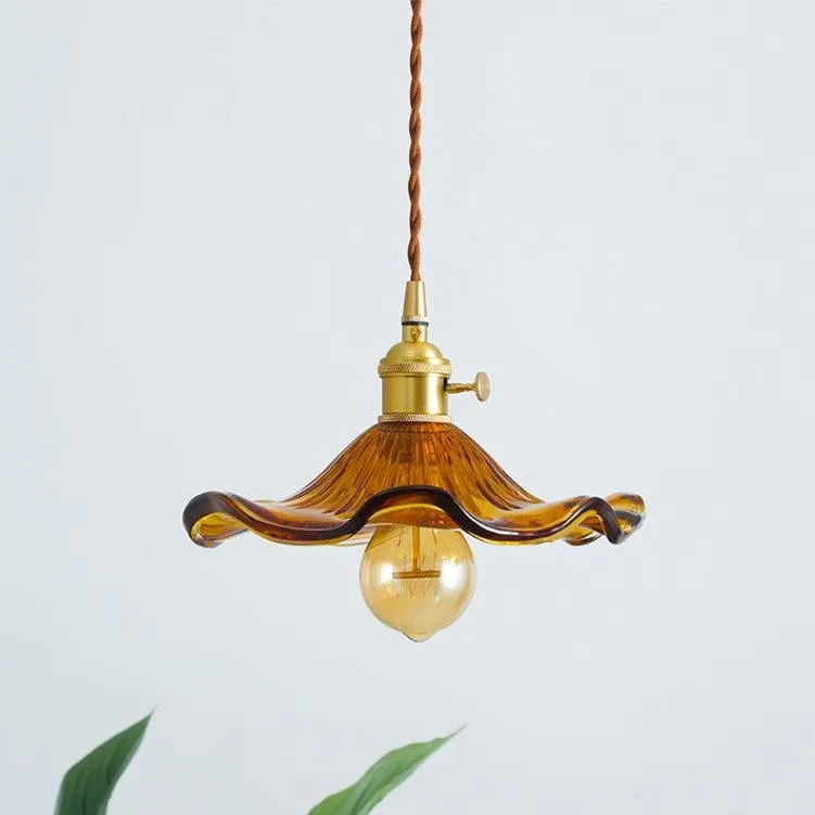 Retro Hibiscus Flower Glass Pendant Light S104