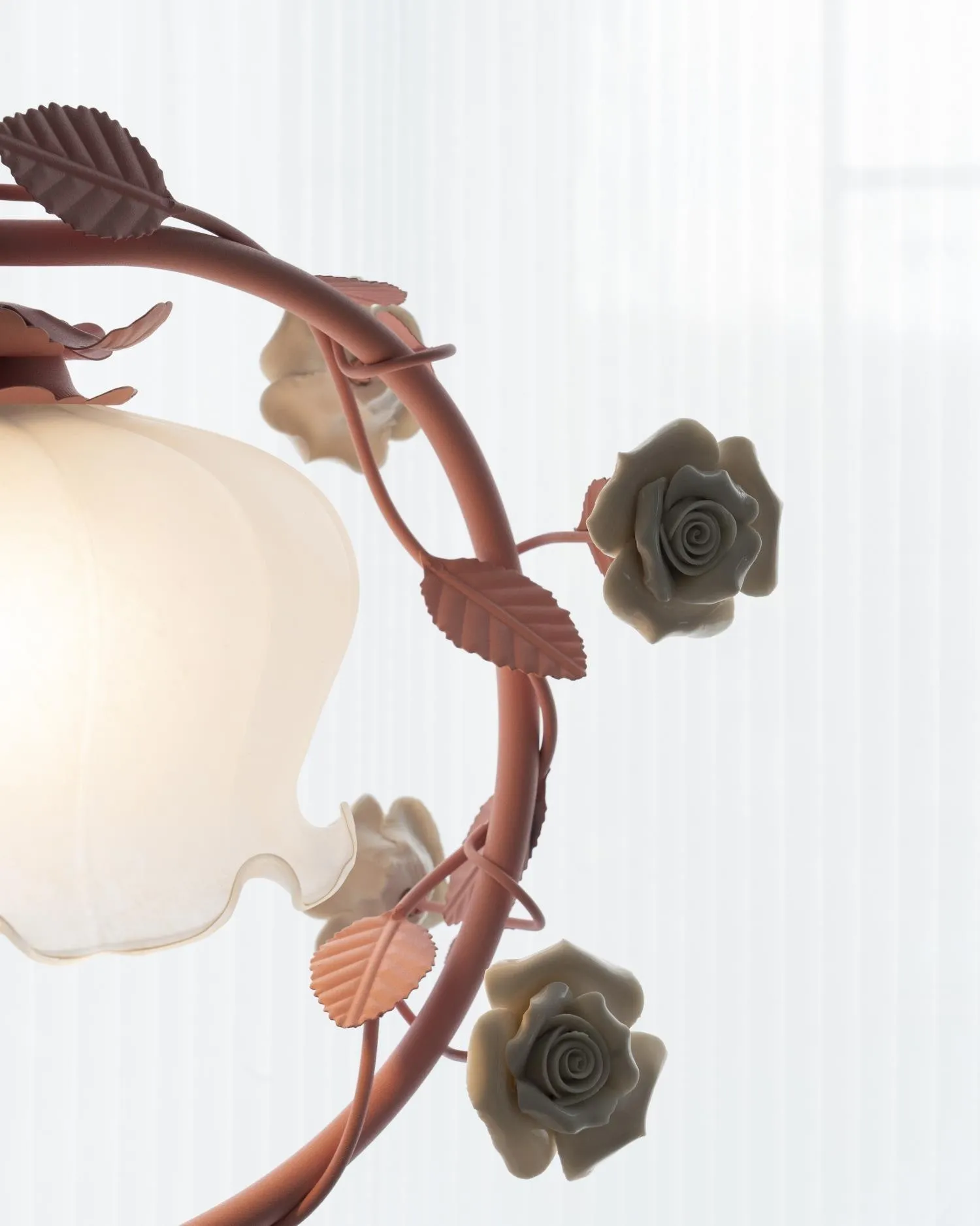 Green Pink White Rose Flower Table Lamp M209