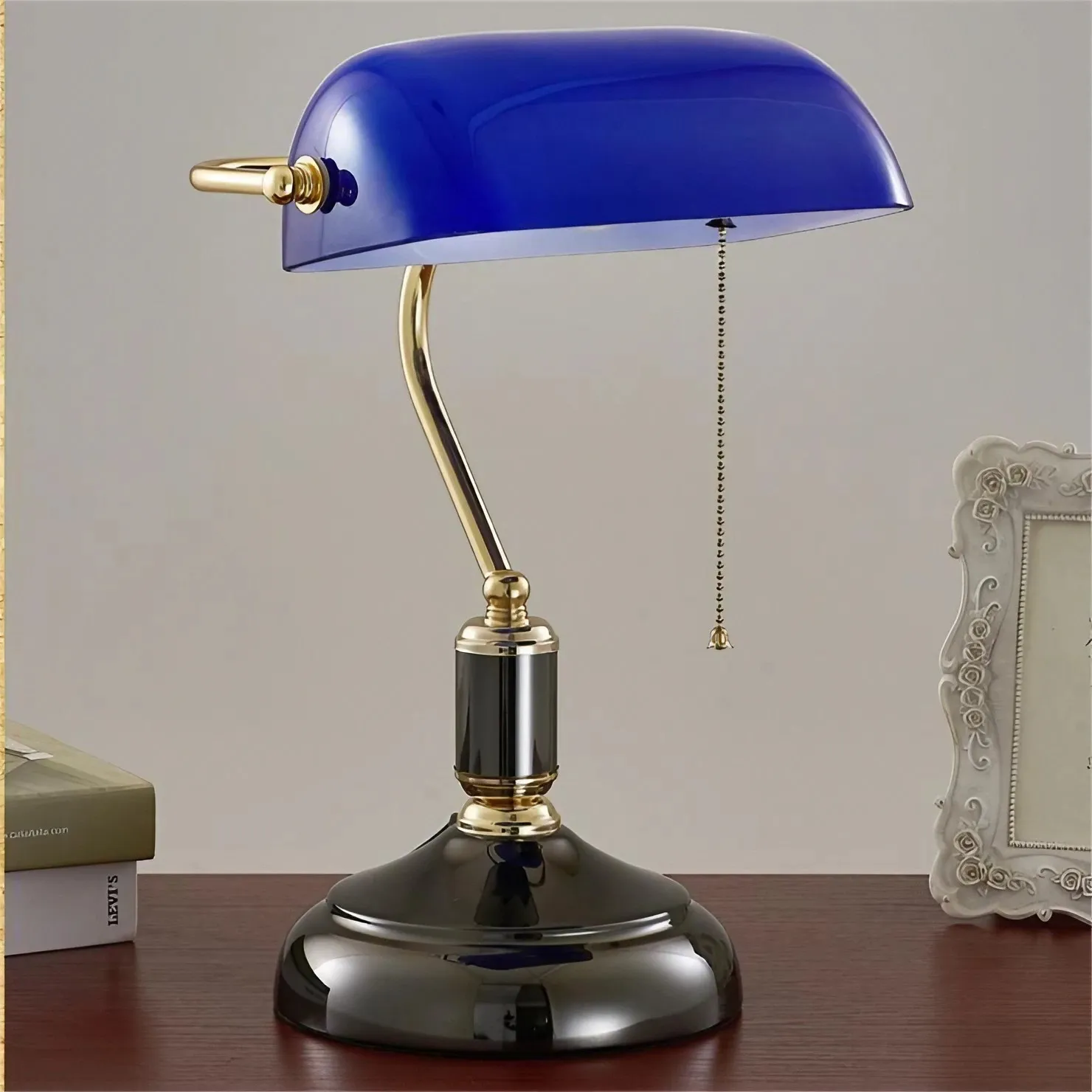 Vintage Glass Banker Desk Lamp Library Table Lamp S53