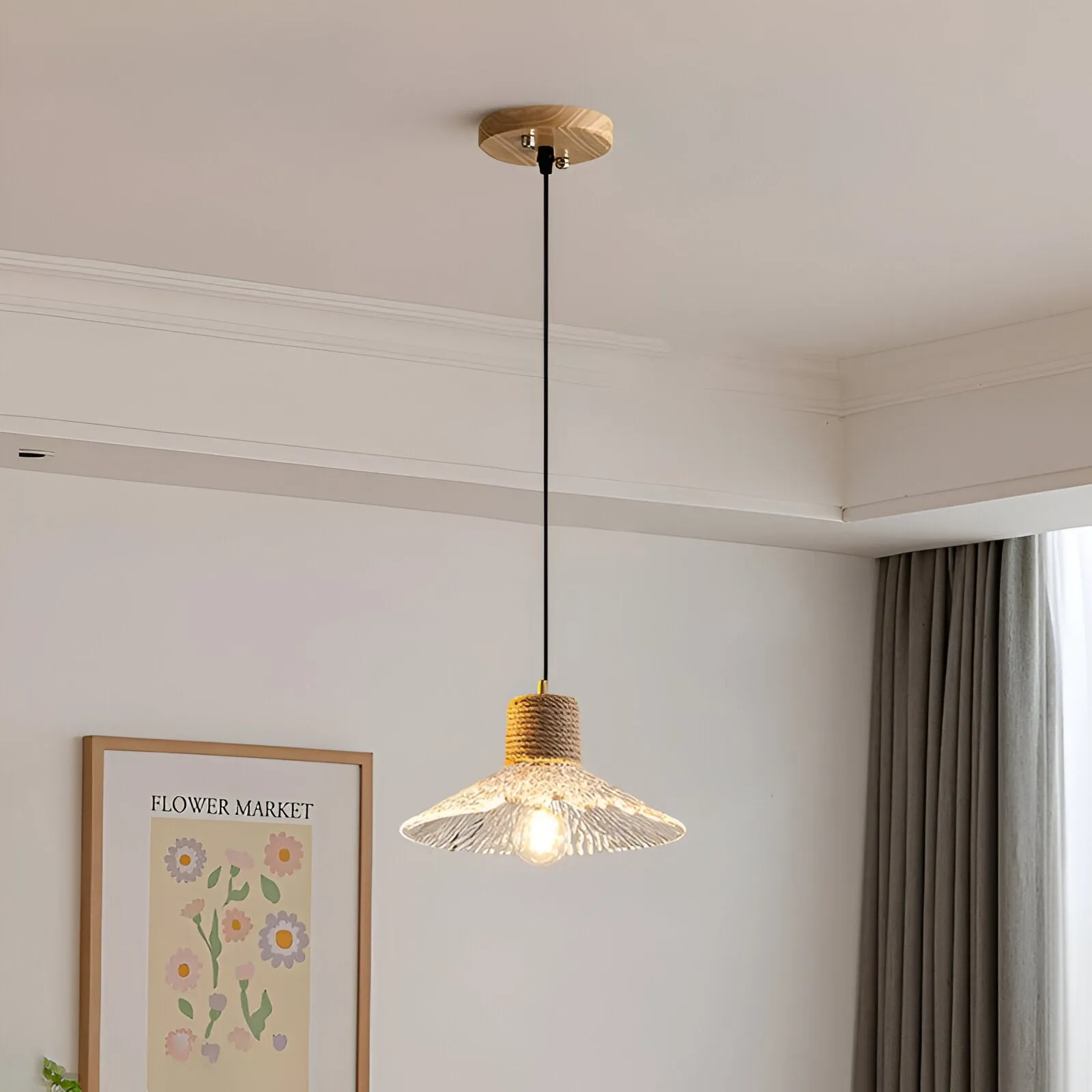 Nordic Hemp Rope Glass Pendant Light D938