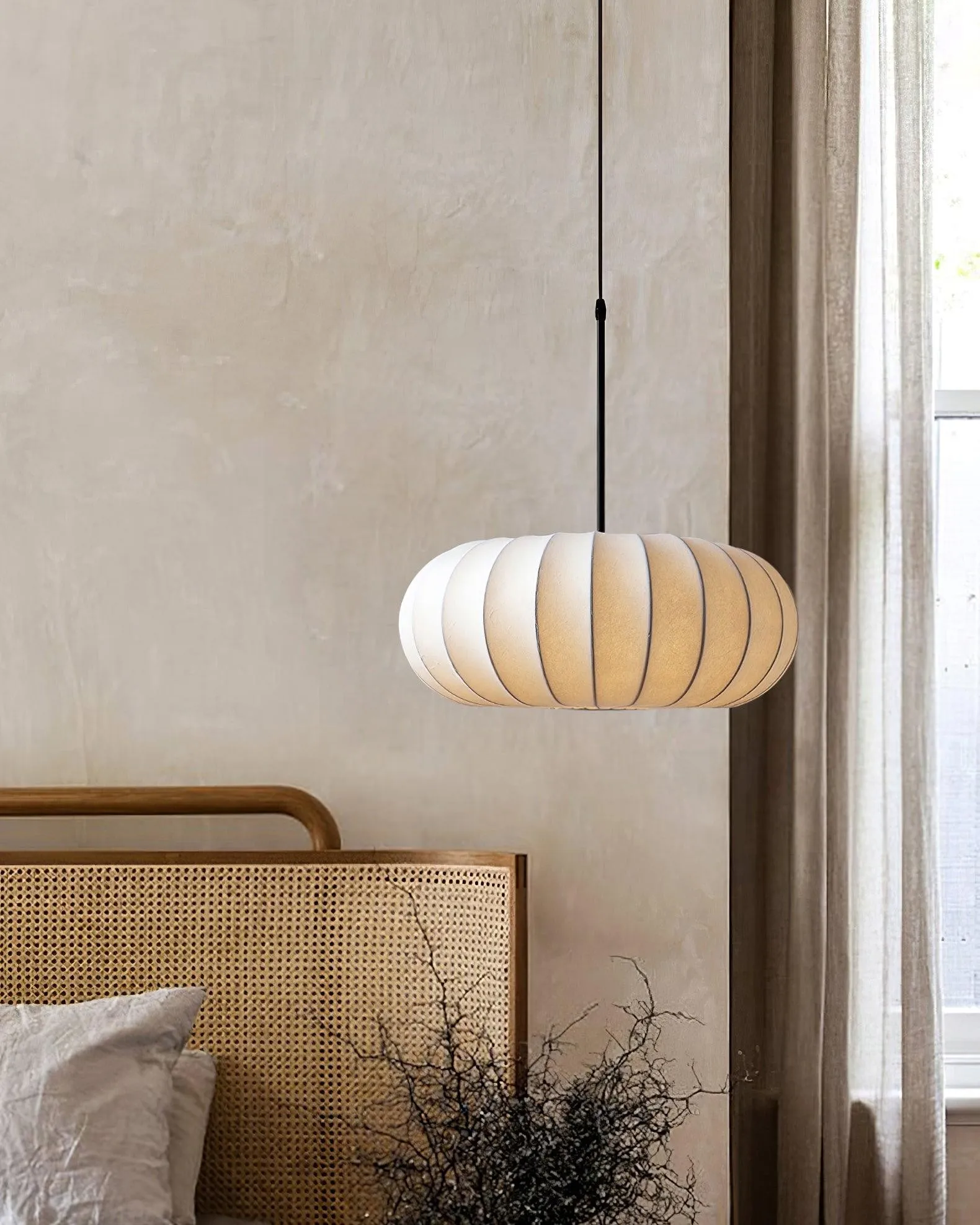 Simple Wabi-sabi White Lantern Fabric Pendant Lamp M105