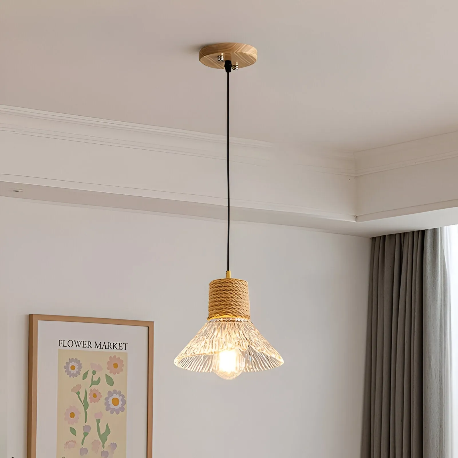 Nordic Hemp Rope Glass Pendant Light D938