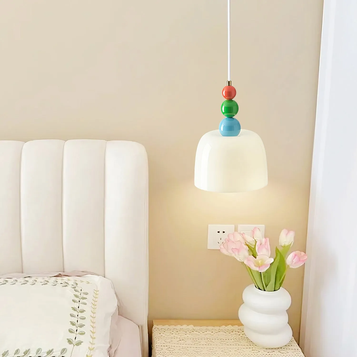 Cream Pastoral Style Glass Plug In Pendant Lamp P012