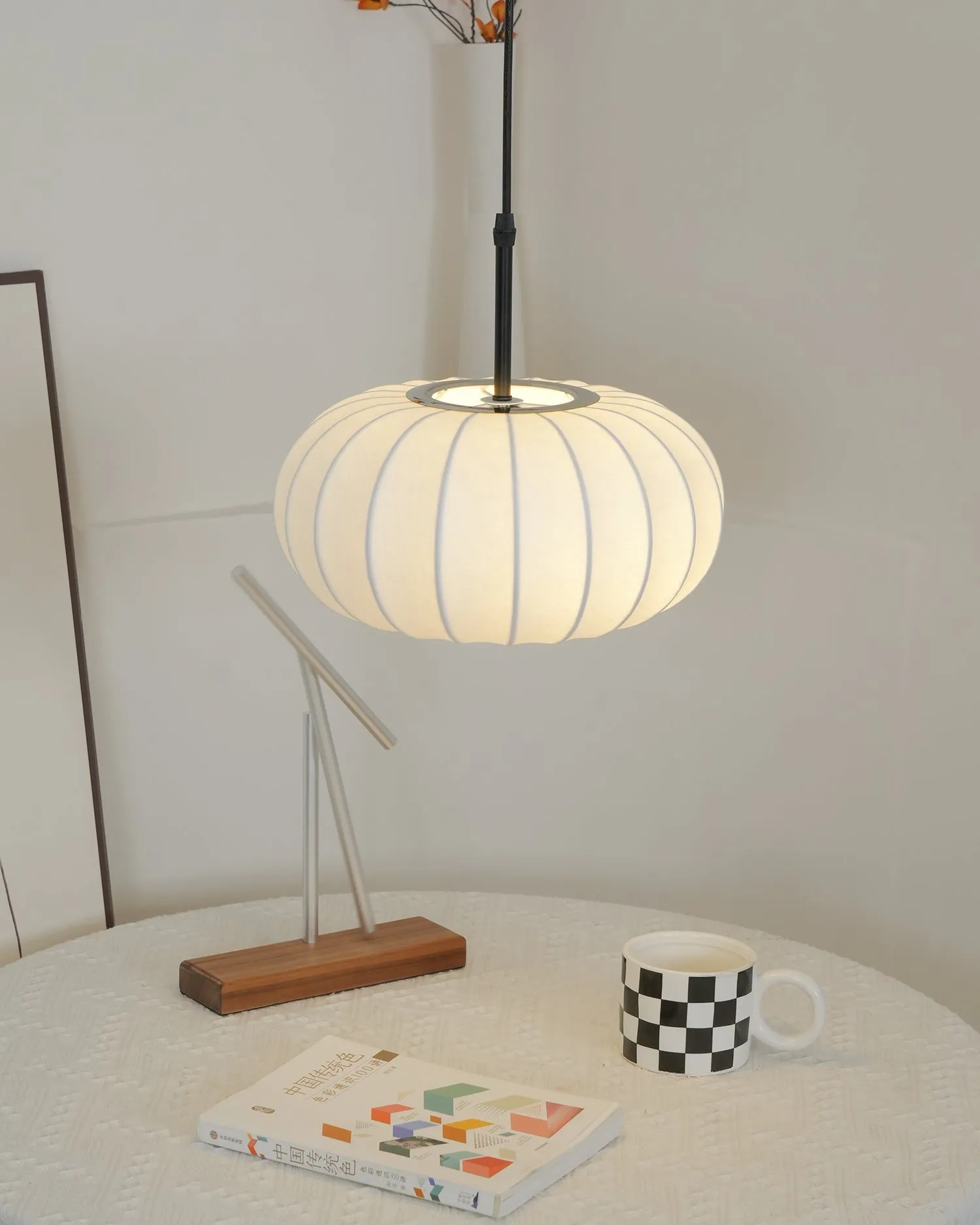 Simple Wabi-sabi White Lantern Fabric Pendant Lamp M105