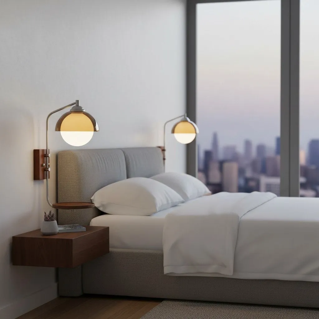 Afterglow Modern Sunset Wall Lamp - Dual Glass Shade Design with Wood-Texture Base T588