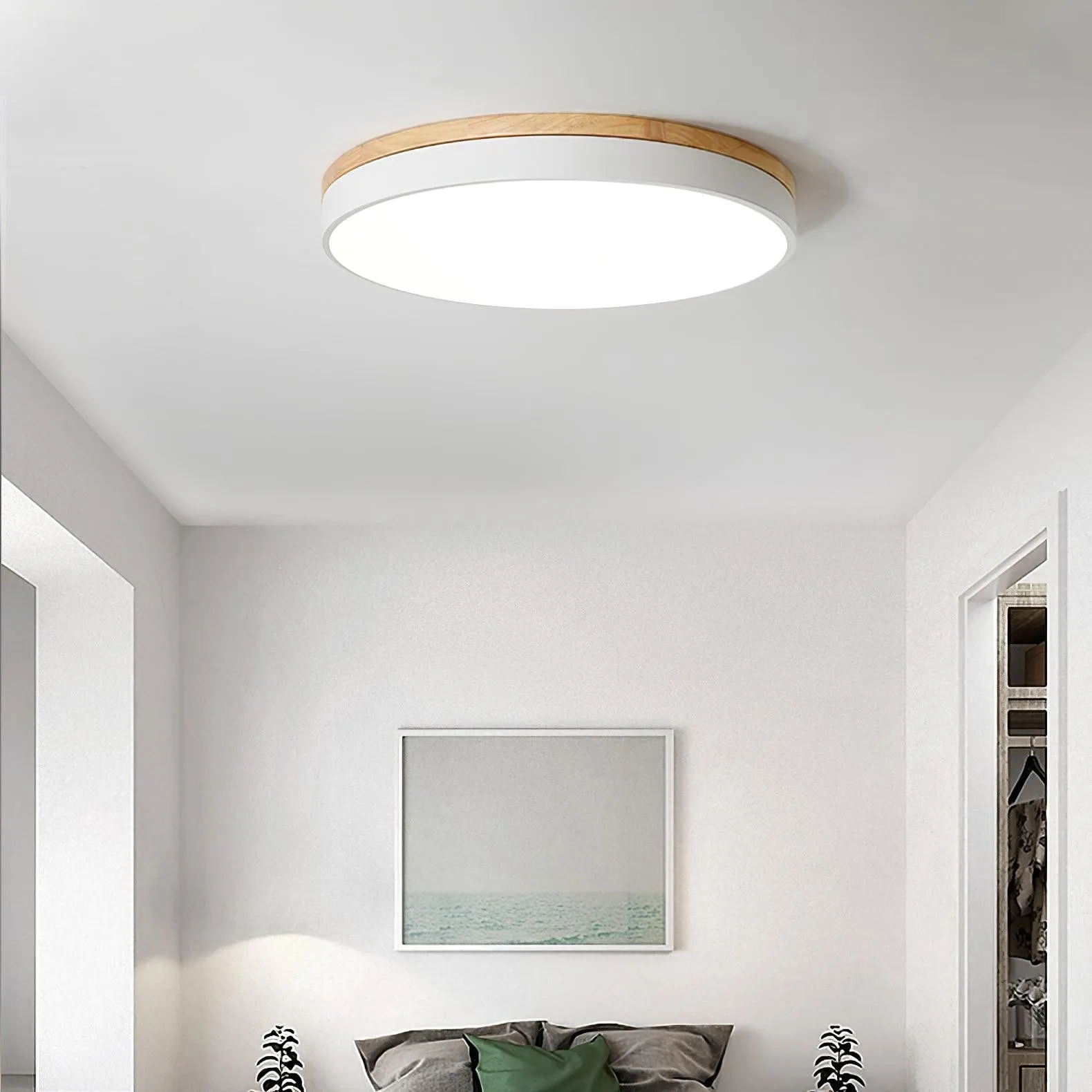 White Round Wooden Ceiling Lamp M298