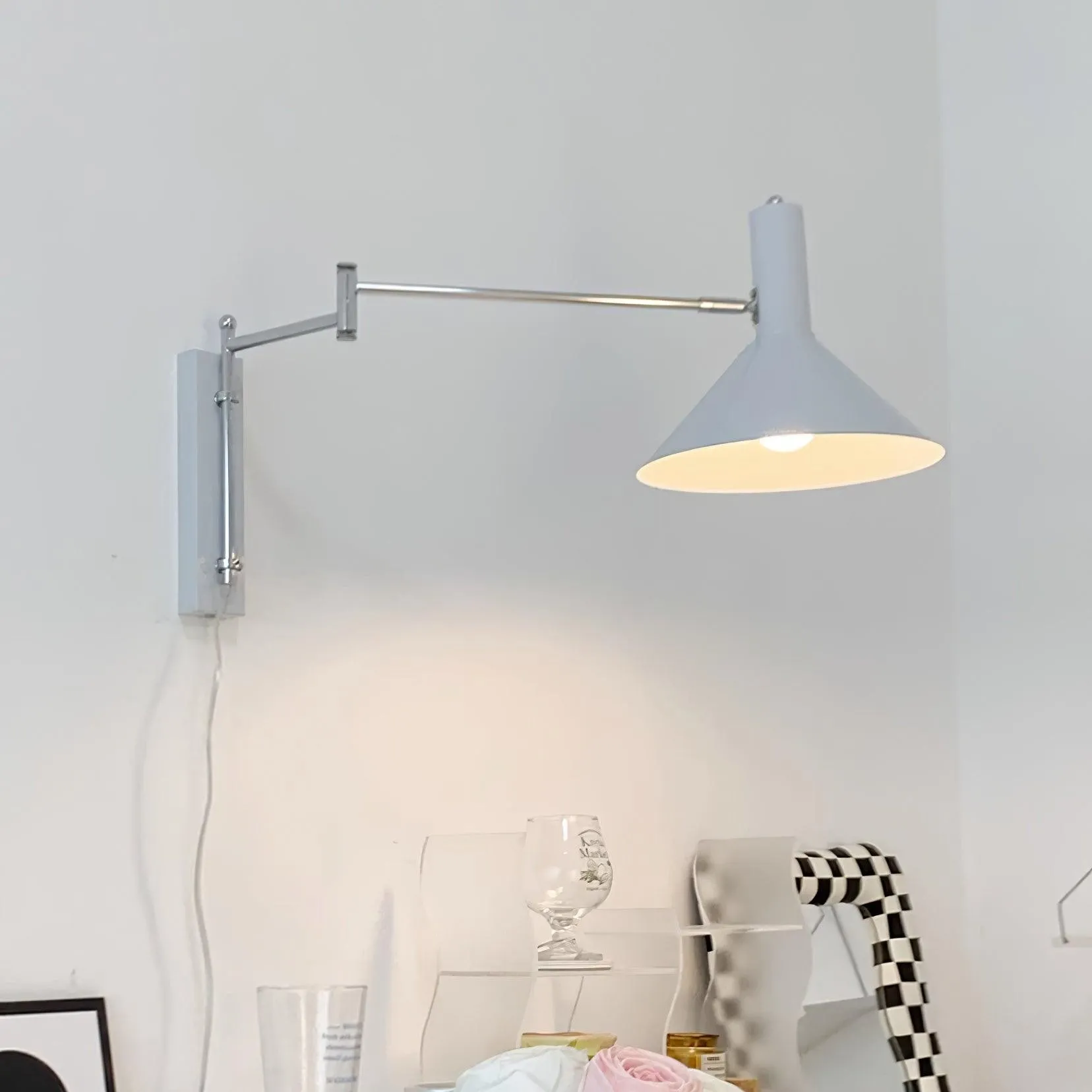 Adjustable Swing Arm Peak Plug In Wall Lamp S189