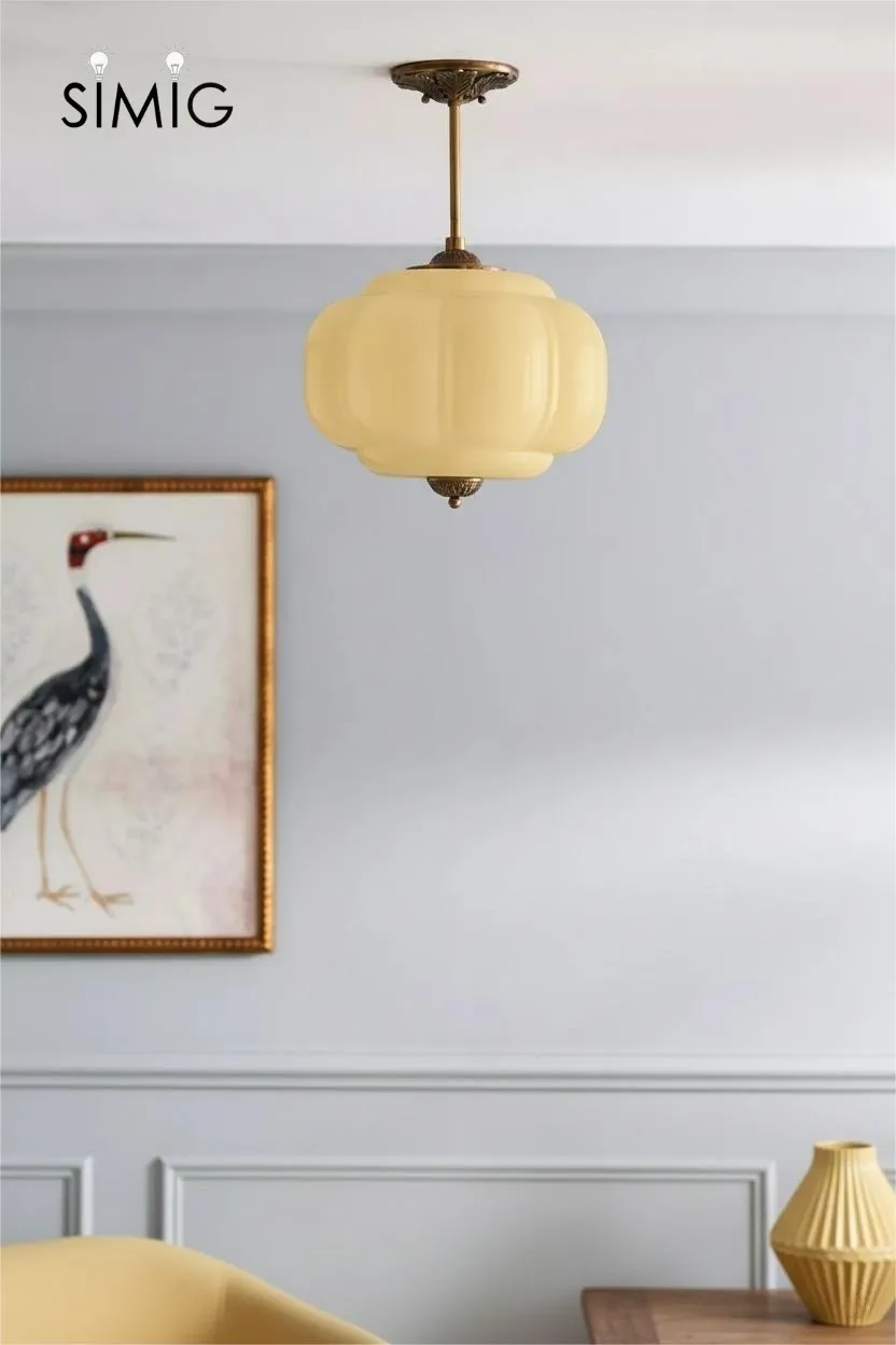 Eloise Vintage Pumpkin Glass Semi-Flush Mount Pendant Light G53