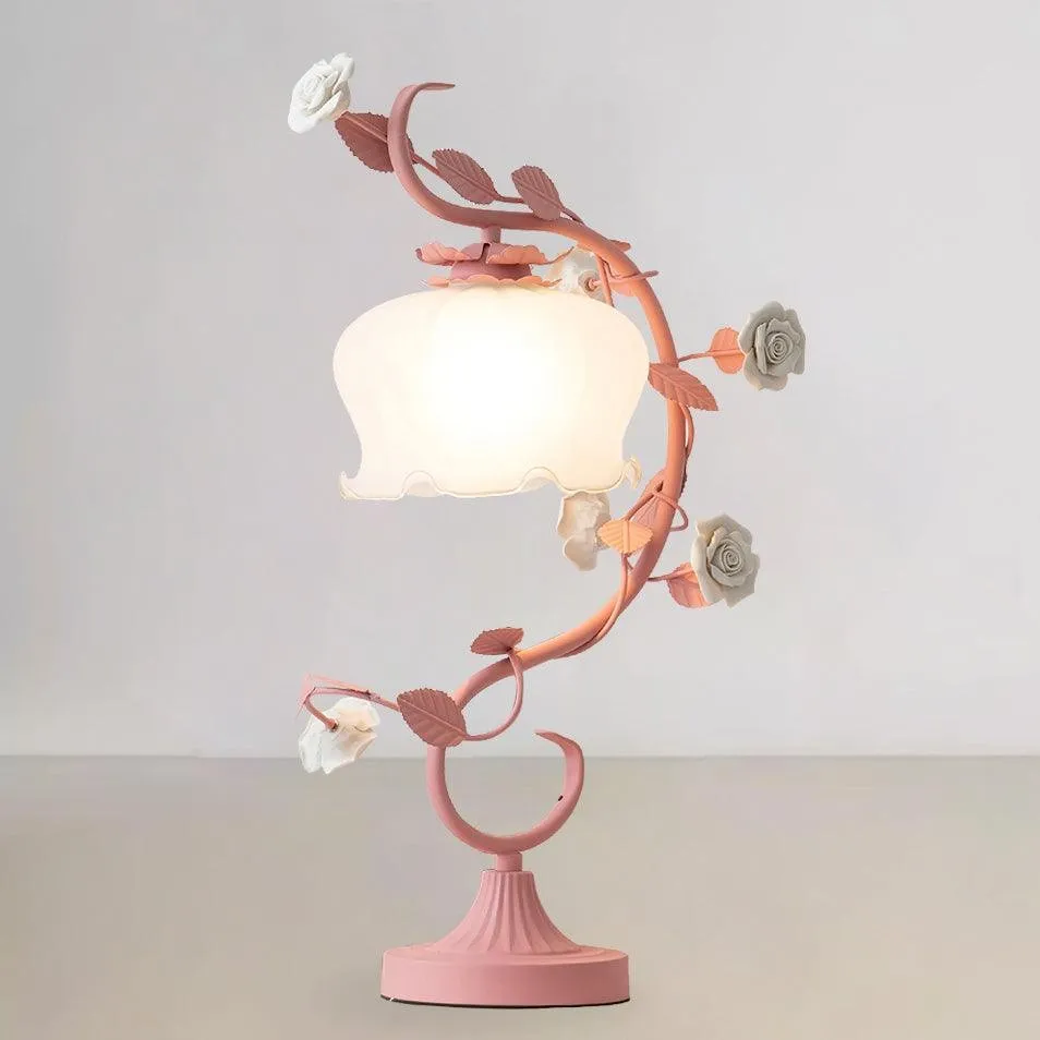 Green Pink White Rose Flower Table Lamp M209