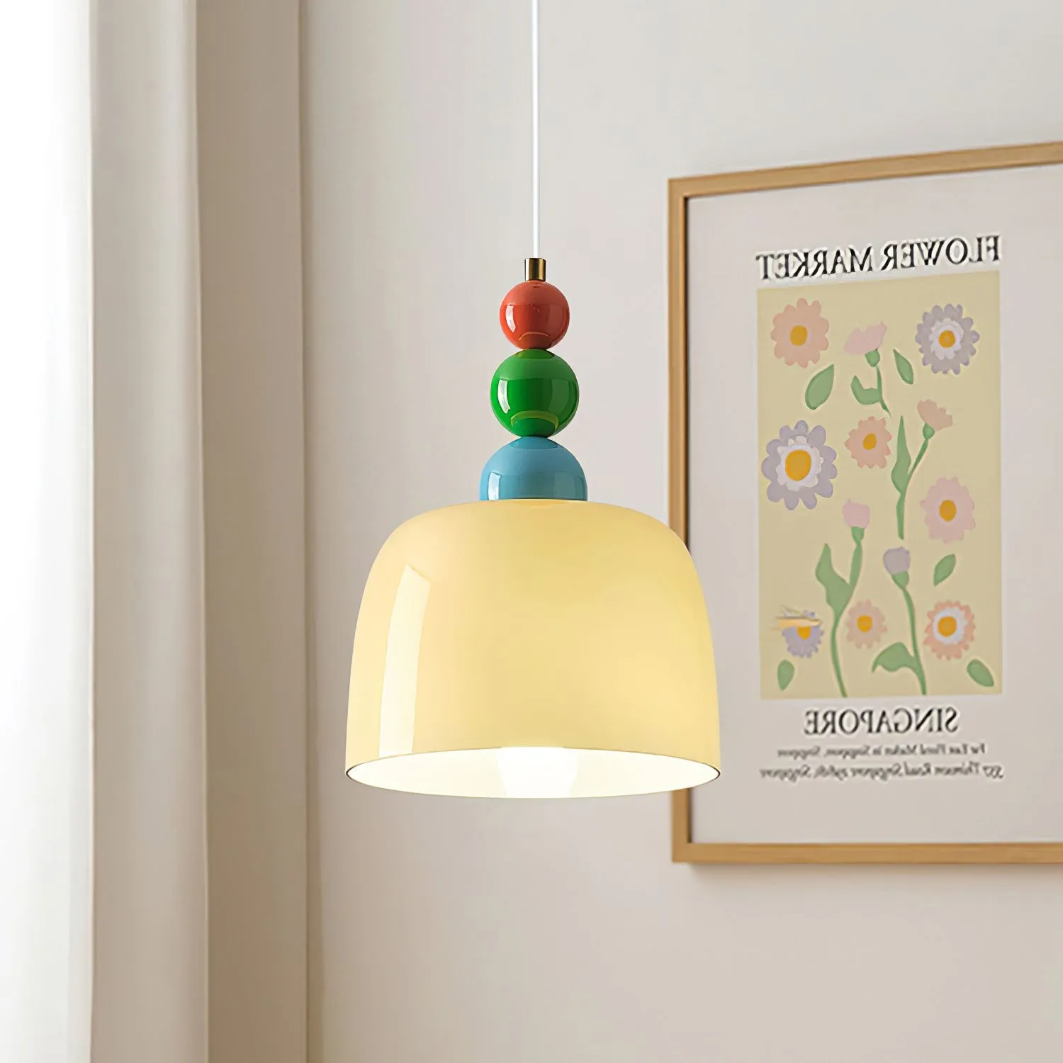 Cream Pastoral Style Glass Plug In Pendant Lamp P012