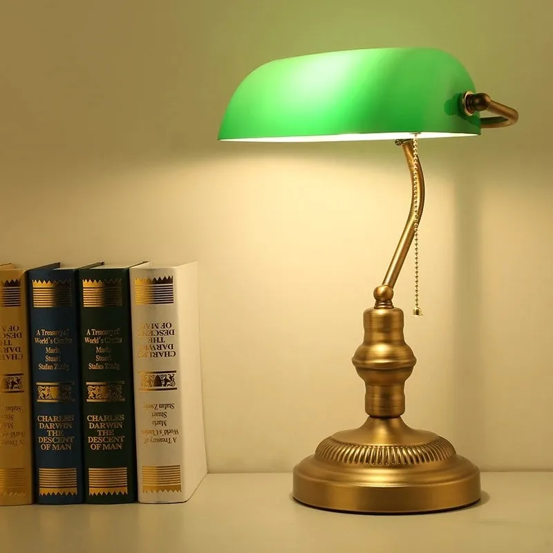 Vintage Glass Banker Desk Lamp Library Table Lamp S53
