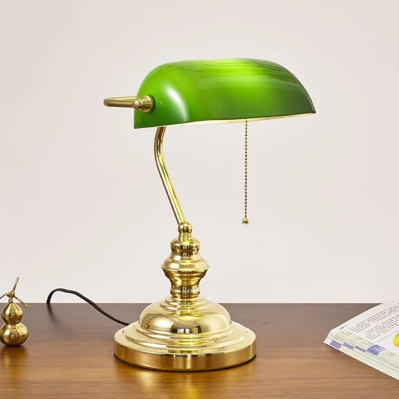 Vintage Glass Banker Desk Lamp Library Table Lamp S53