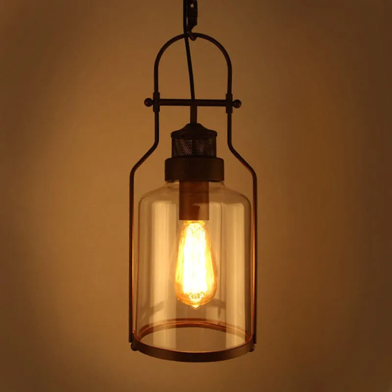 Industrial Vintage Iron Glass Jar 1-Light Pendant Light G30