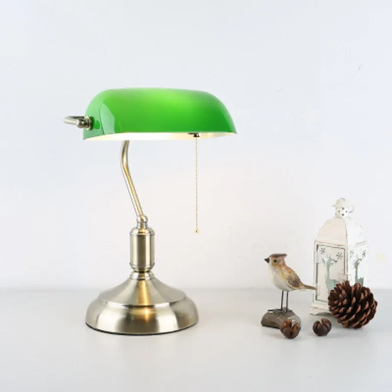Vintage Glass Banker Desk Lamp Library Table Lamp S53