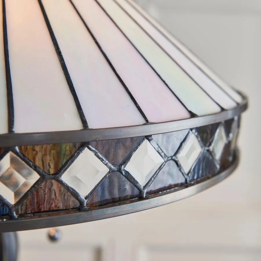TF Fargo Geometric Tiffany Style Lamp - Amber and Cream Glass Accent Lighting for Bedroom or Study T643