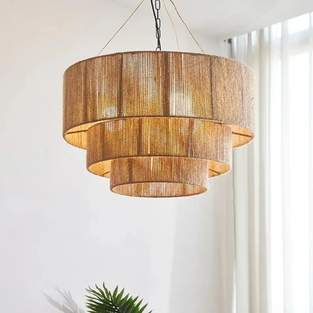 The Elegant Woven Waterfall Rattan Pendant Light D828