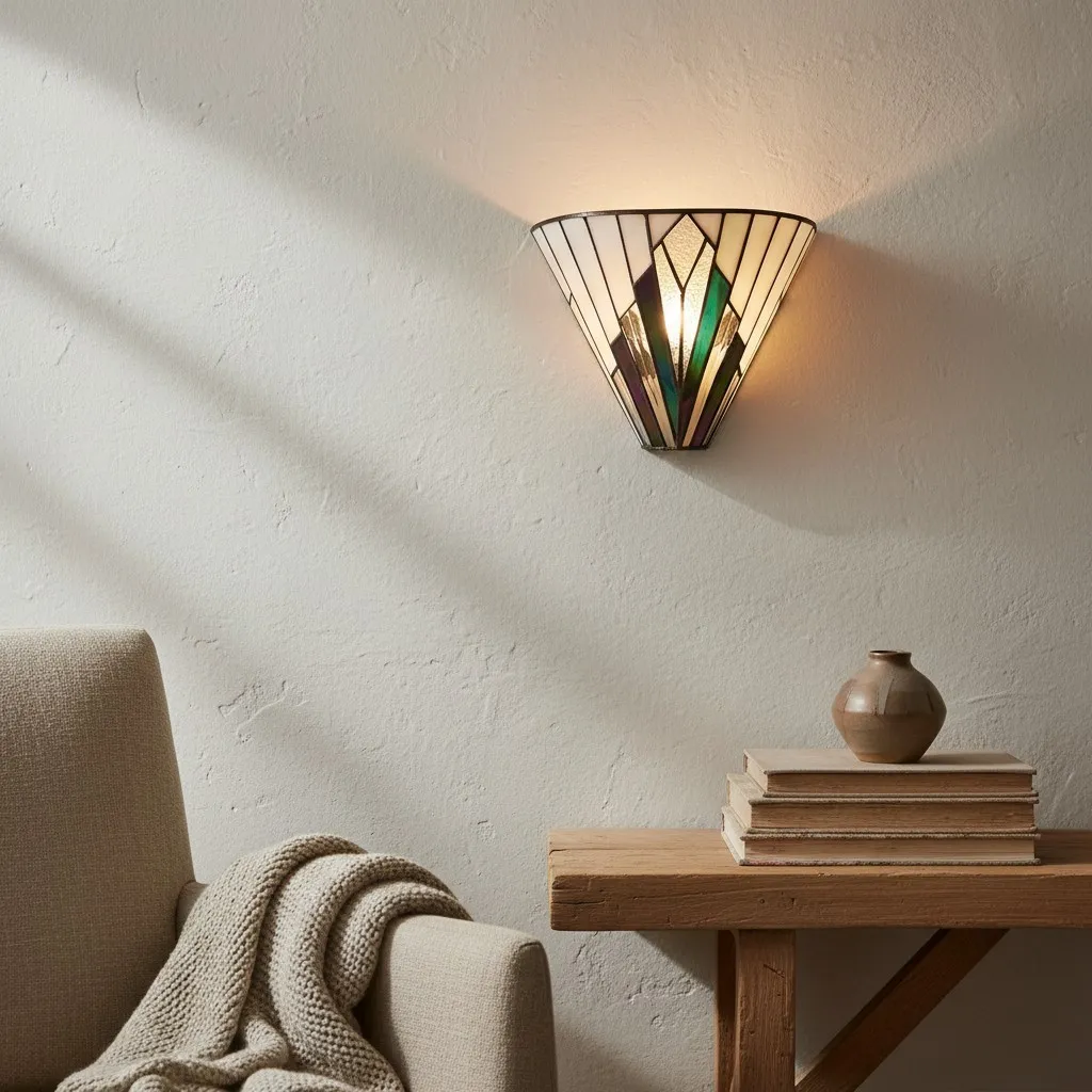 TF Astoria Vintage Fan-Shaped Wall Lamp - Handcrafted Art Glass For Bedroom Accent Light T635