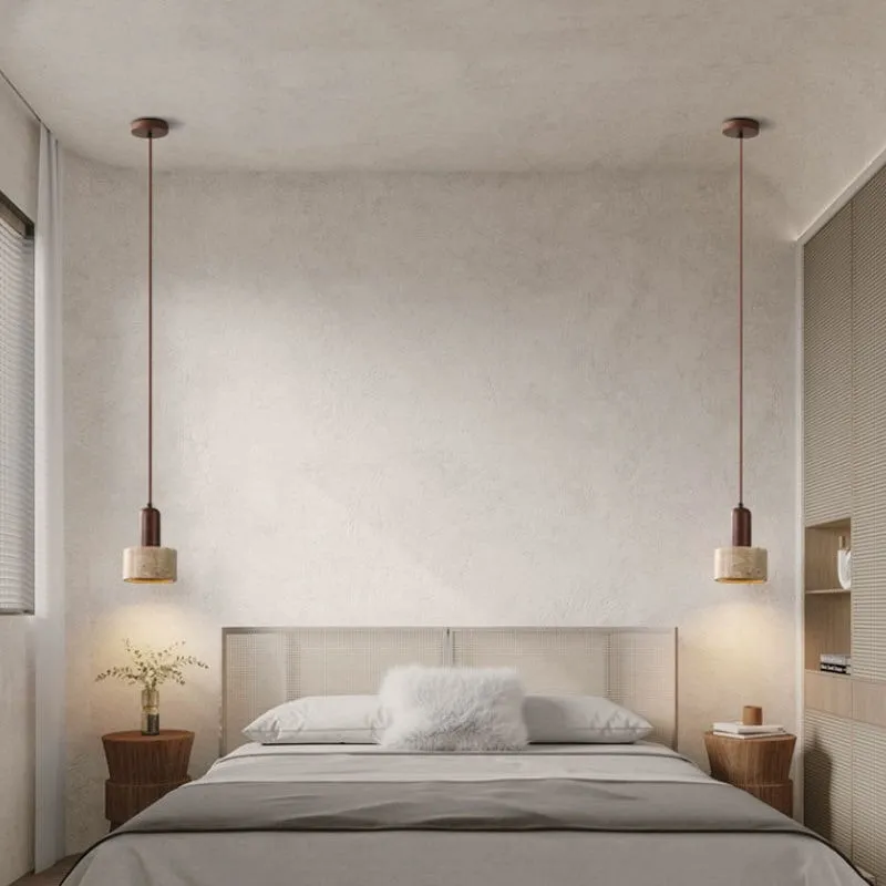 Traditional Japanese Travertine Wood Pendant Lamp M107