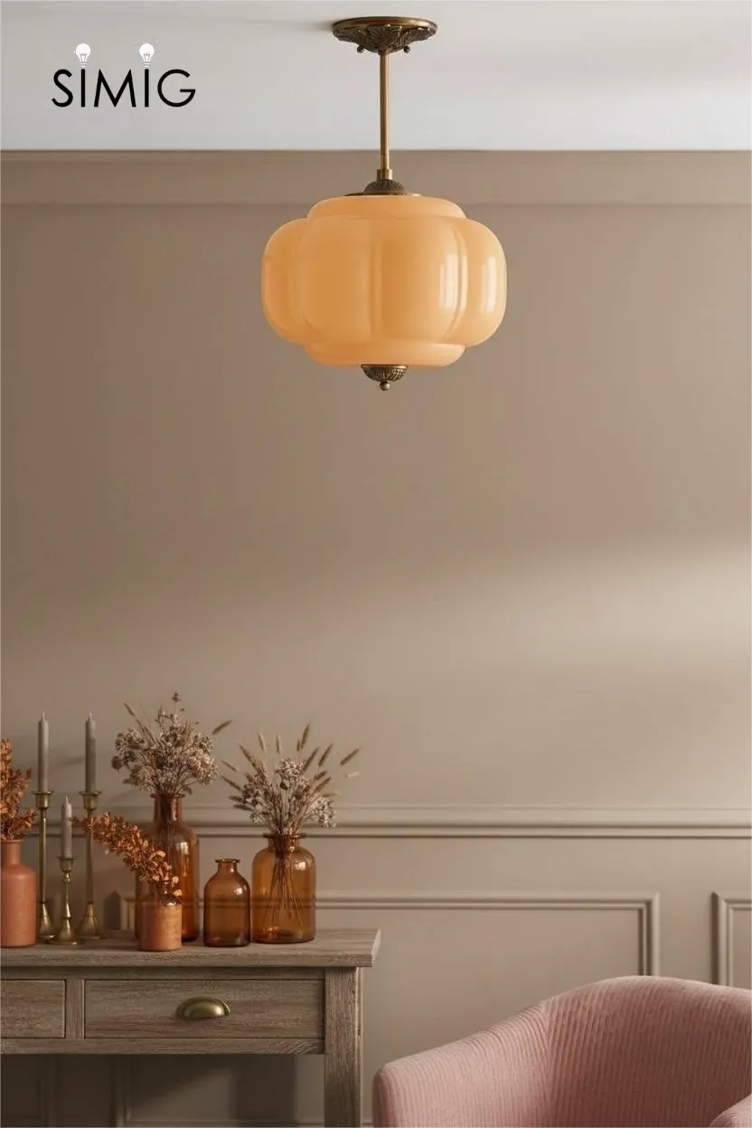 Eloise Vintage Pumpkin Glass Semi-Flush Mount Pendant Light G53