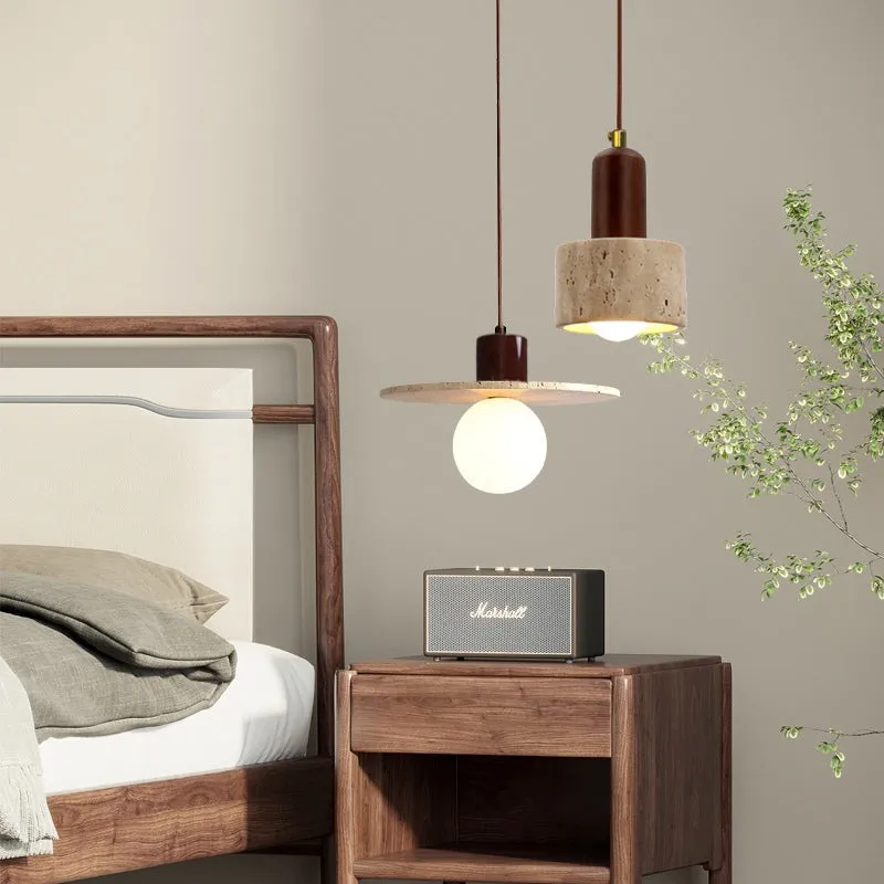 Traditional Japanese Travertine Wood Pendant Lamp M107