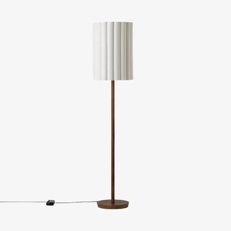 Linbron Walnut Wood Floor Lamp with Fluted Linen Shade - Modern Natural Home Decor T648