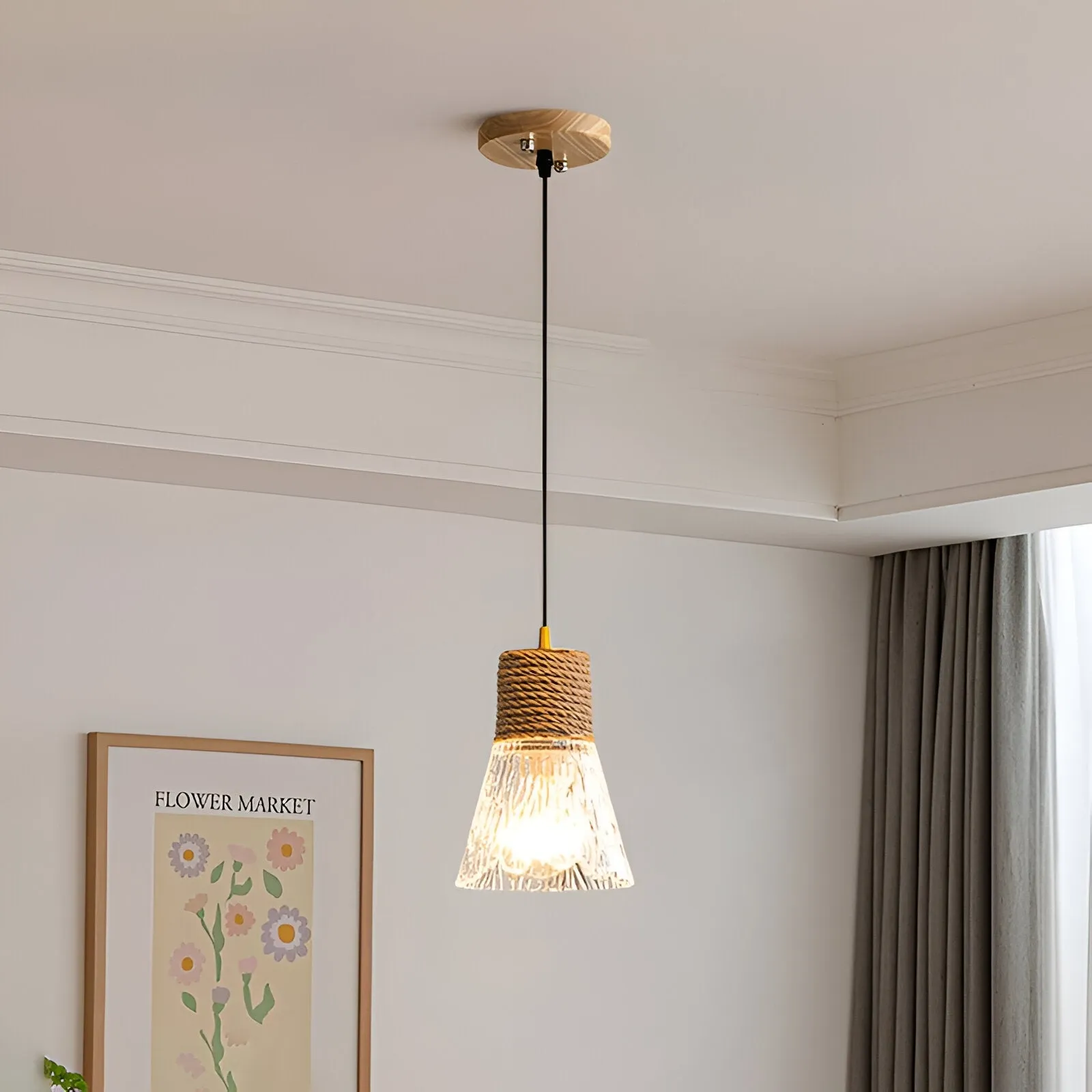 Nordic Hemp Rope Glass Pendant Light D938