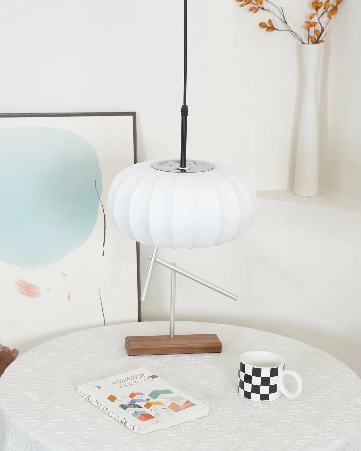 Simple Wabi-sabi White Lantern Fabric Pendant Lamp M105