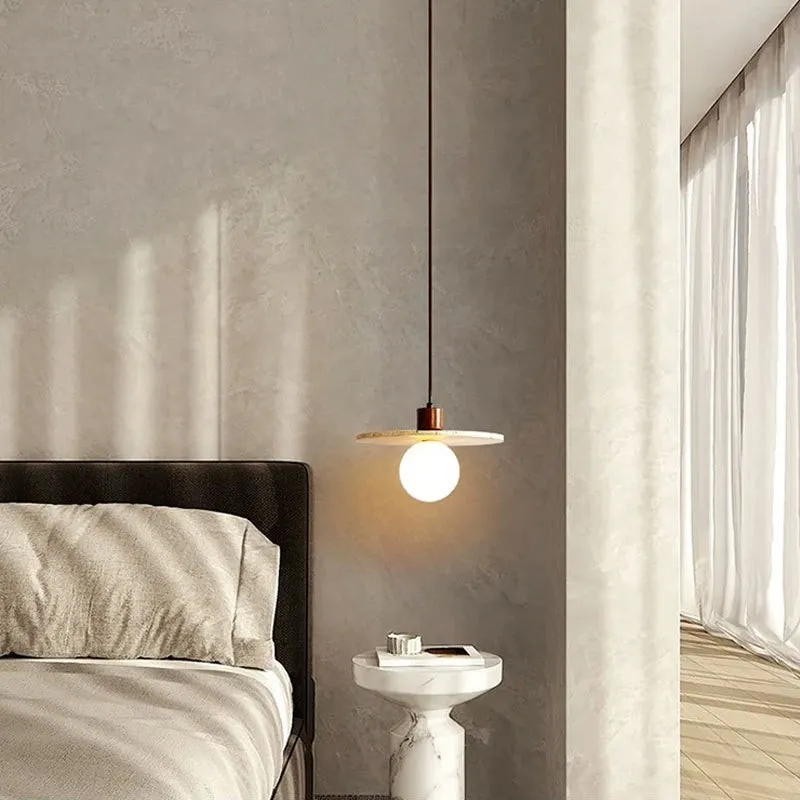 Traditional Japanese Travertine Wood Pendant Lamp M107