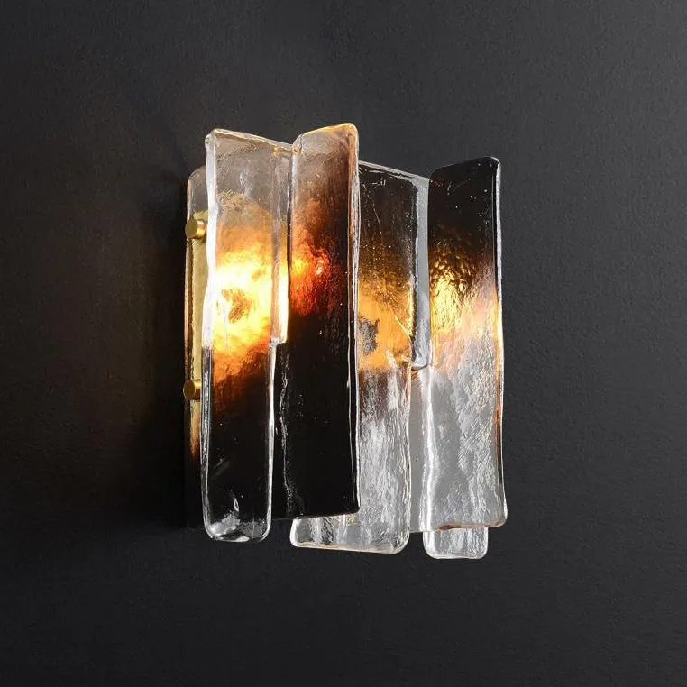 Modern Luxury Rectangle Copper Glass 1-Light Wall Sconce Lamp For Living Room T172