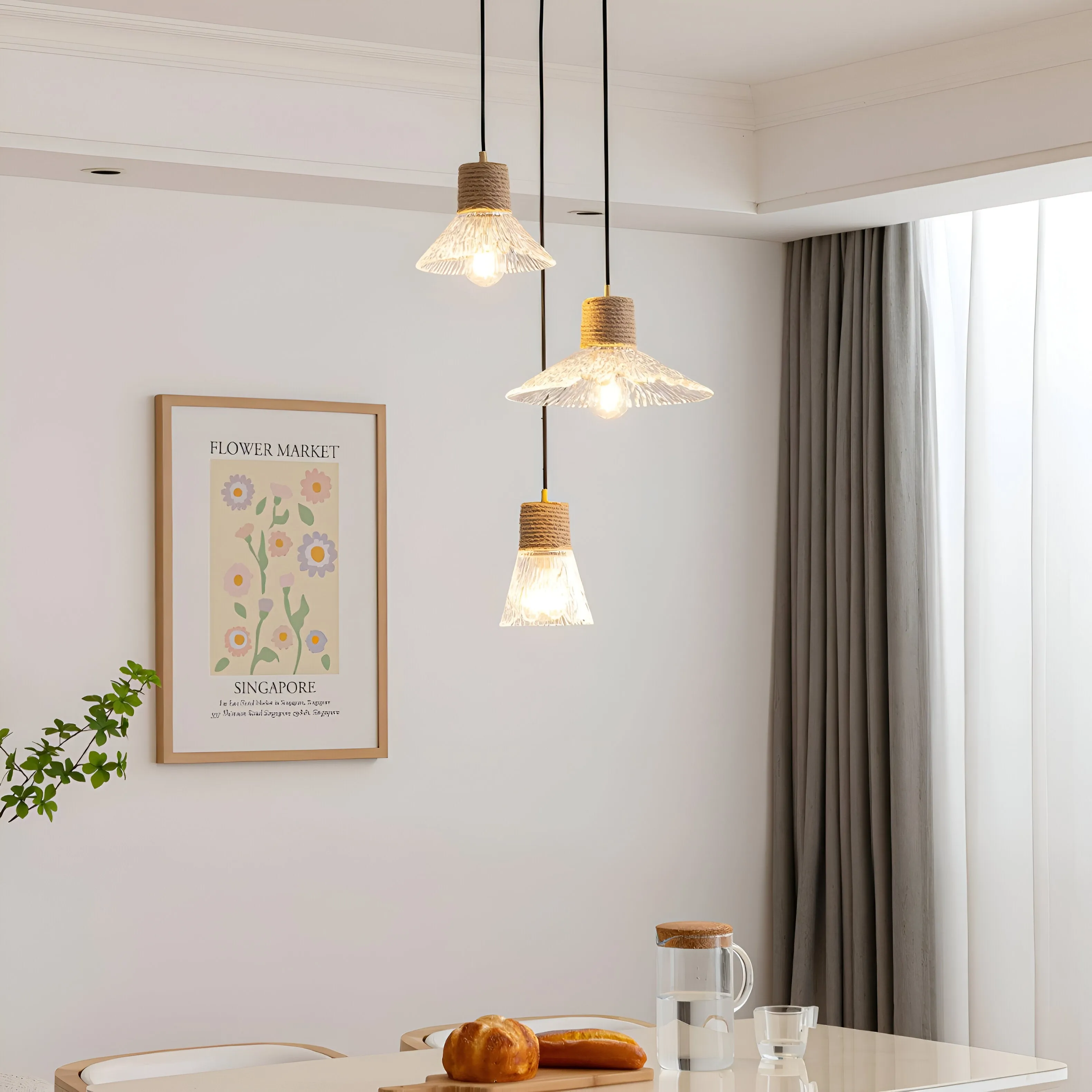 Nordic Hemp Rope Glass Pendant Light D938