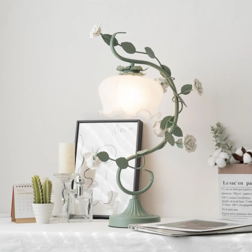 Green Pink White Rose Flower Table Lamp M209