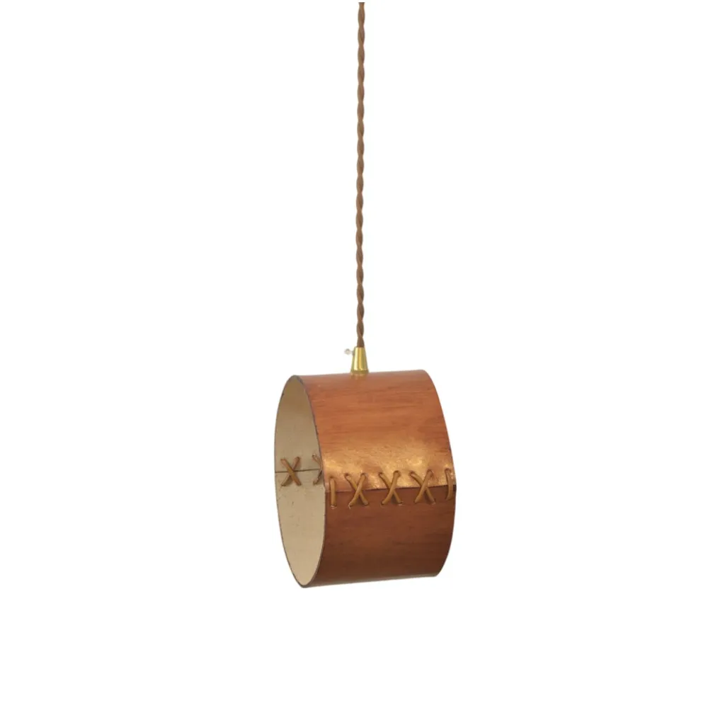 Brown small leather cylinder pendant light