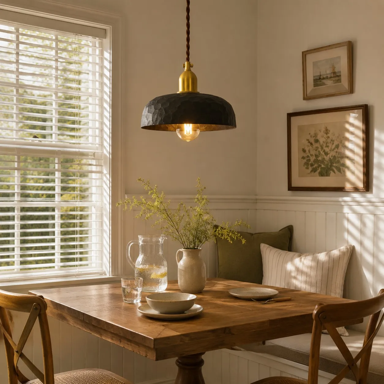 Hand-carved Wabi-Sabi wood pendant lamp