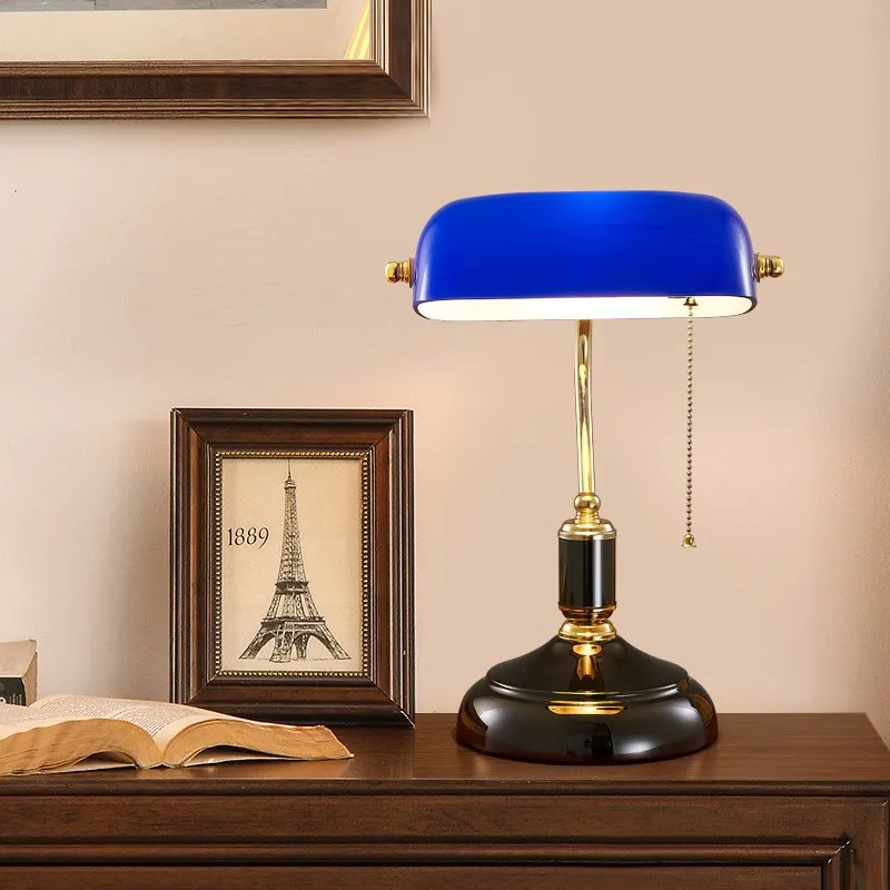 Vintage Glass Banker Desk Lamp Library Table Lamp S53