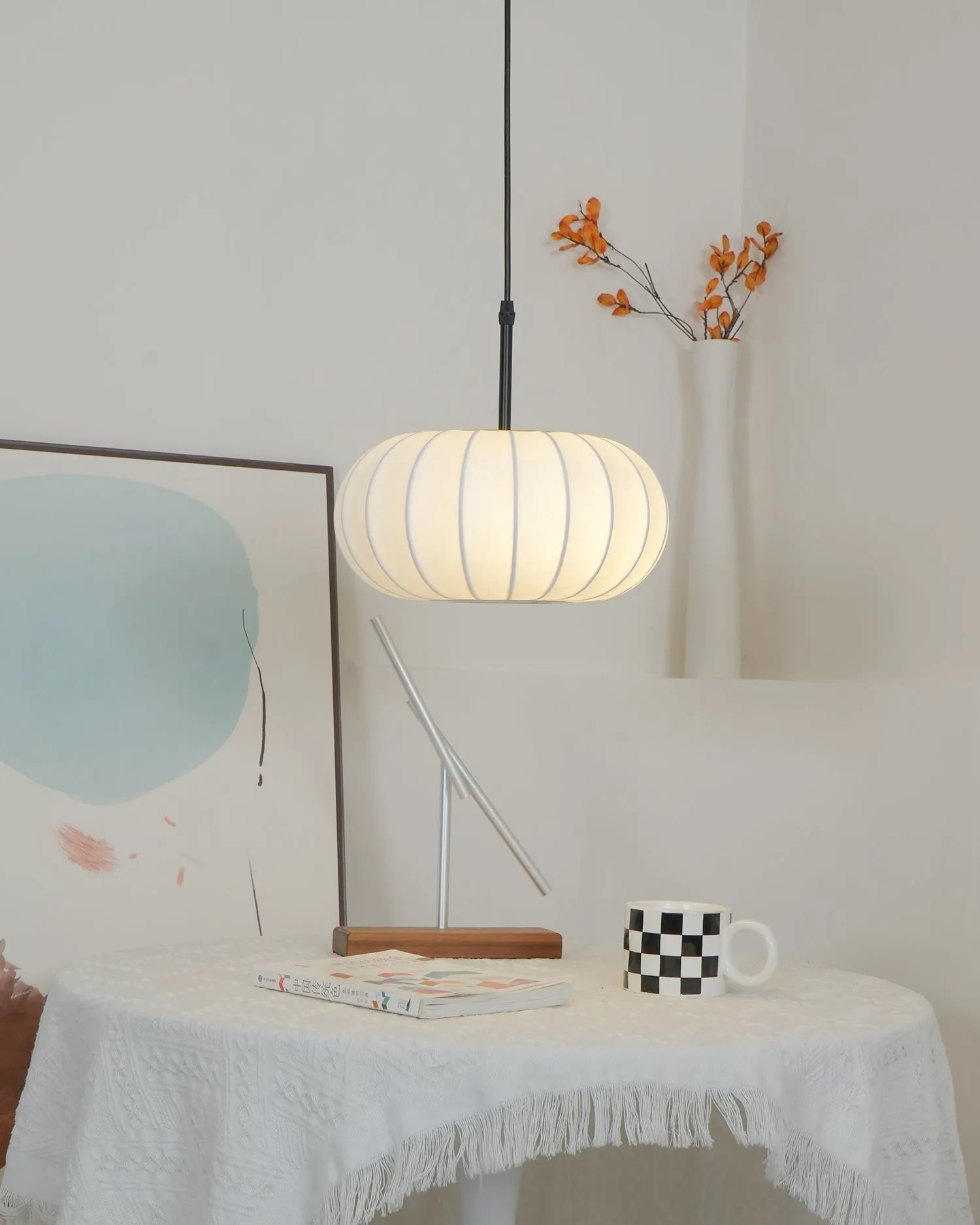 Simple Wabi-sabi White Lantern Fabric Pendant Lamp M105