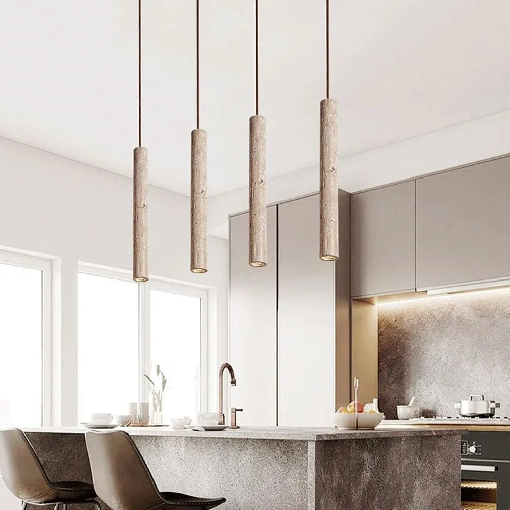 Marbled Travertine Cylinder Modern Pendant Light D857