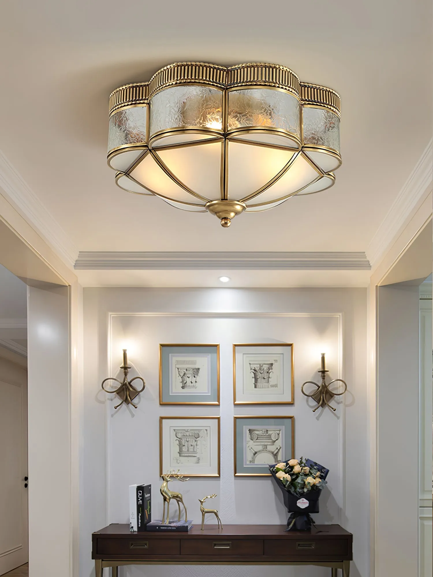 Brass Domed Flush Ceiling Lamp M572