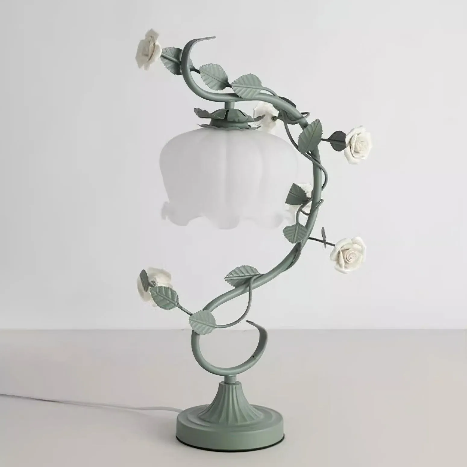 Green Pink White Rose Flower Table Lamp M209