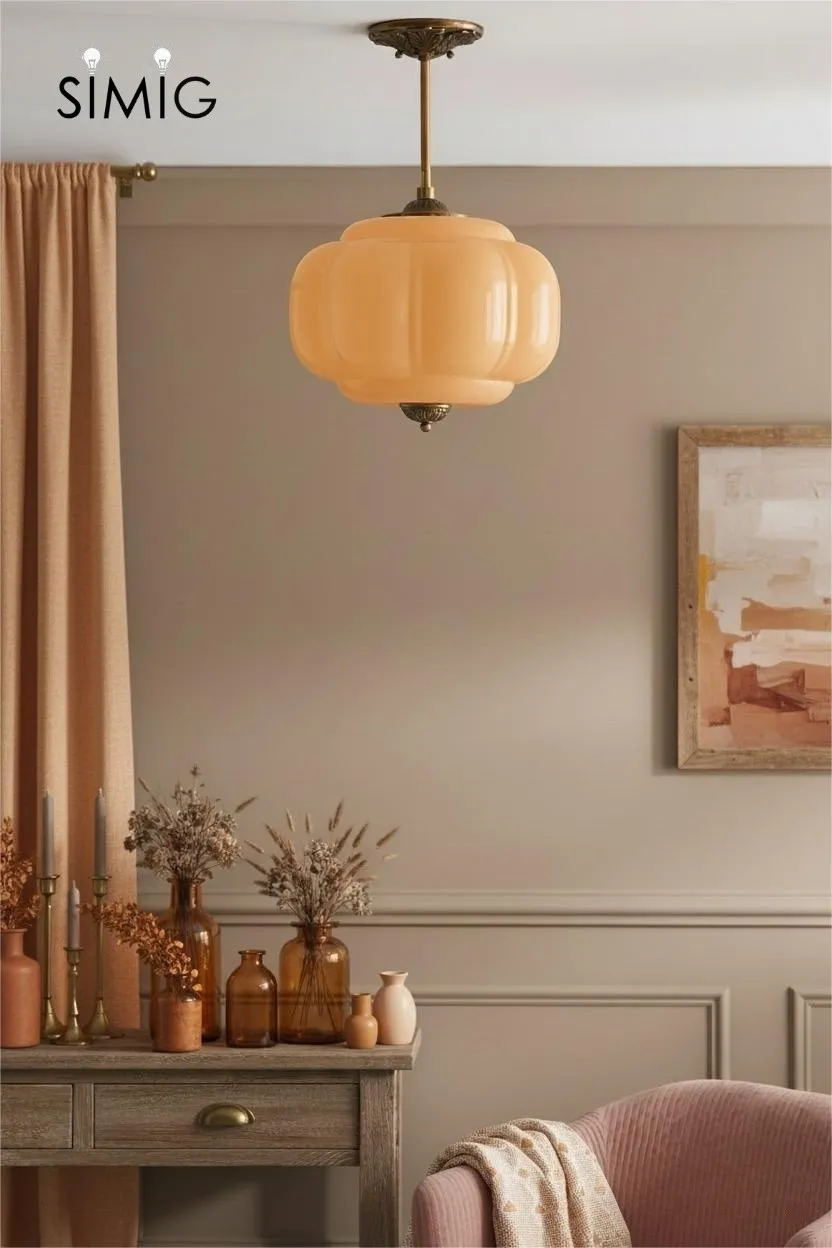 Eloise Vintage Pumpkin Glass Semi-Flush Mount Pendant Light G53