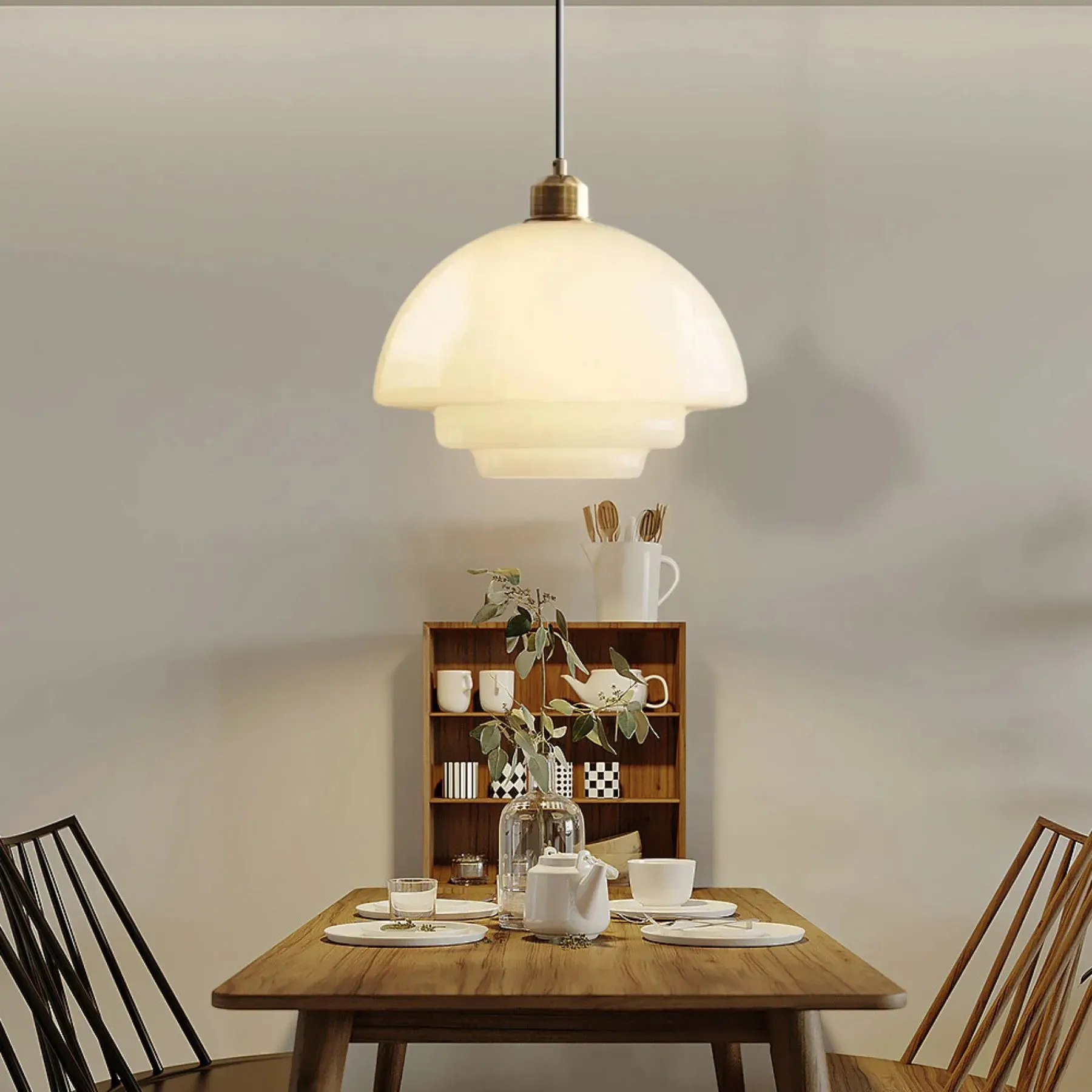 Mid-Century Art Milk White Glass Pendant Lamp S81