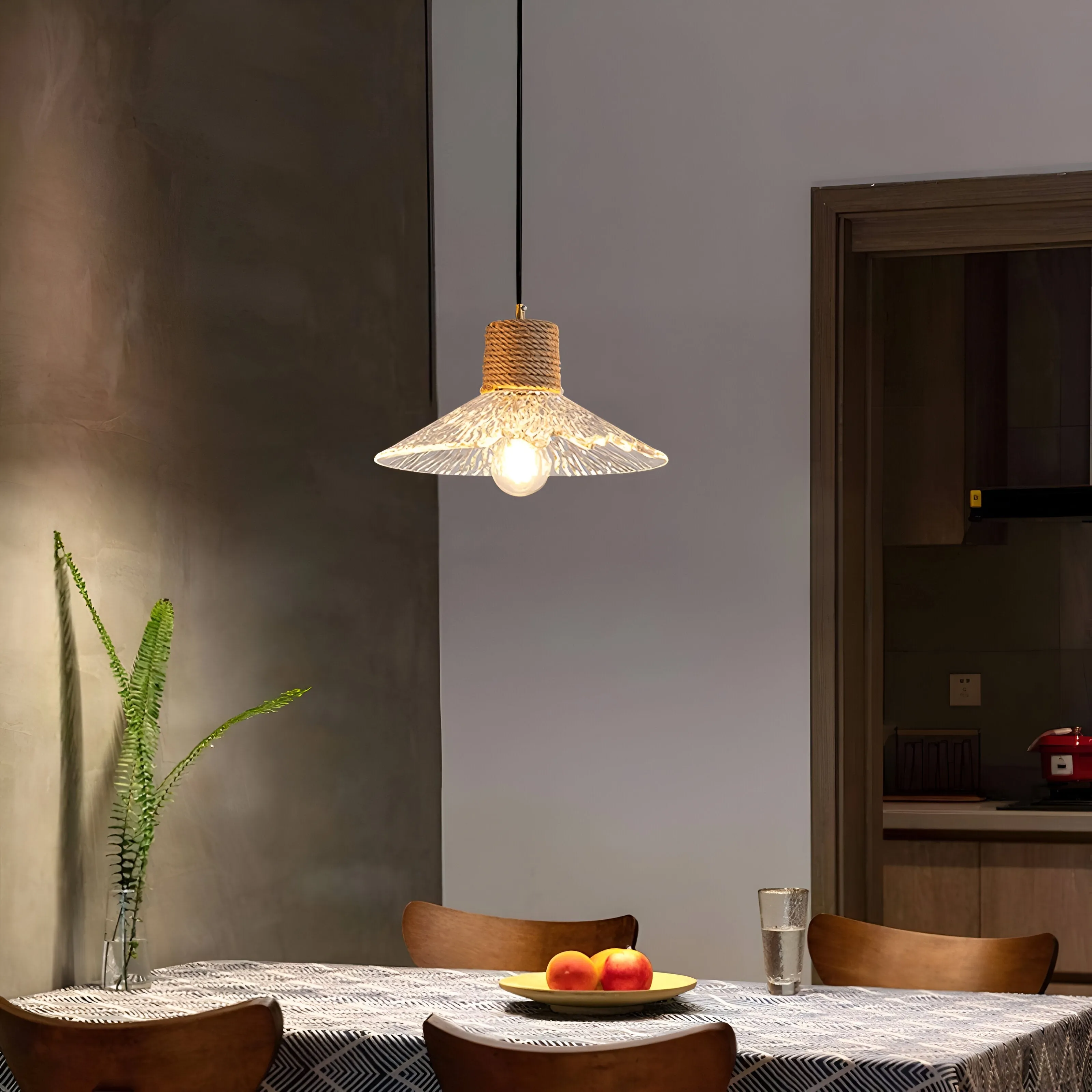 Nordic Hemp Rope Glass Pendant Light D938
