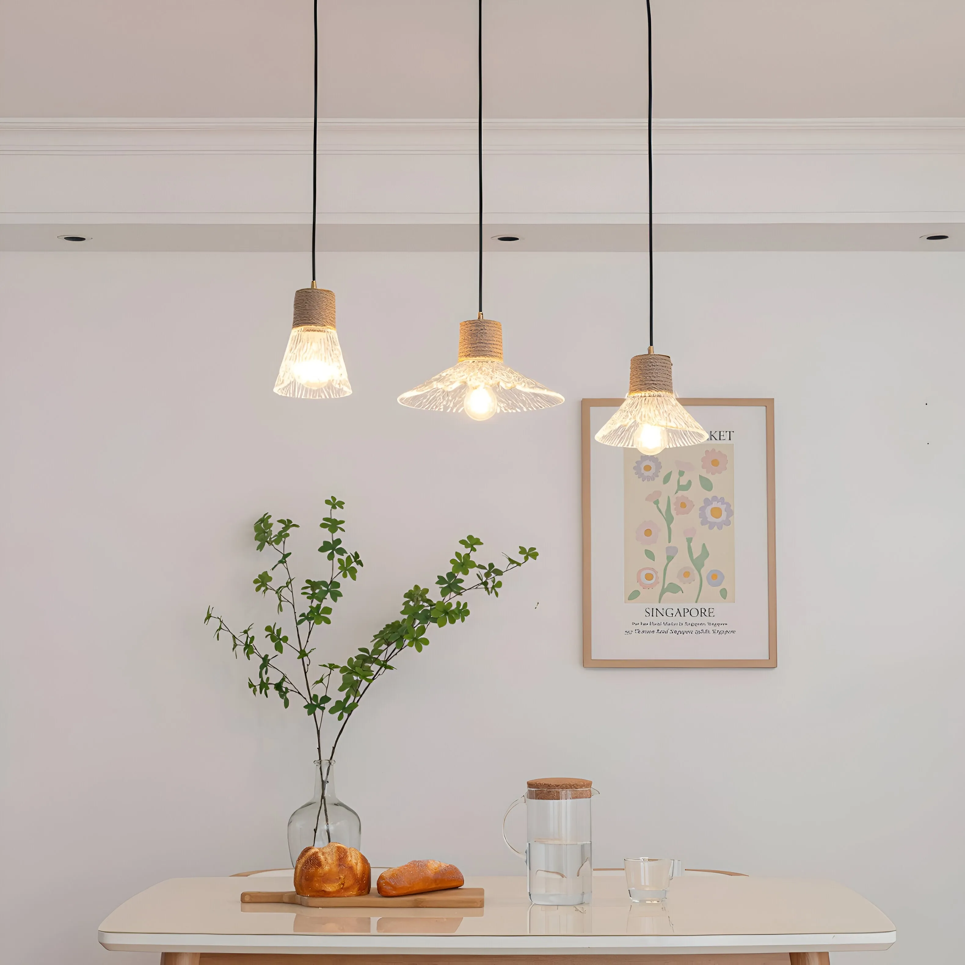 Nordic Hemp Rope Glass Pendant Light D938