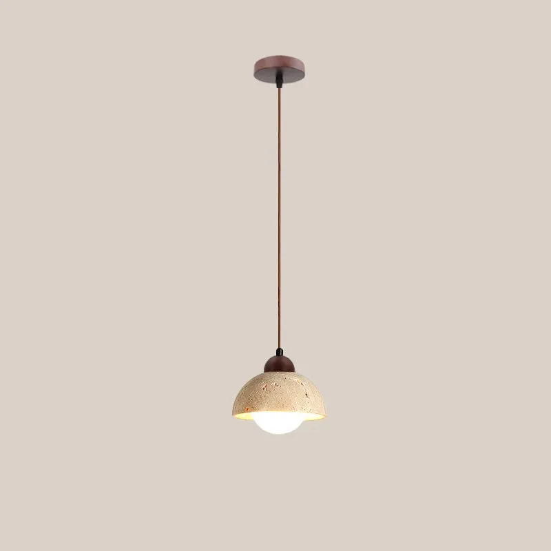 Traditional Japanese Travertine Wood Pendant Lamp M107