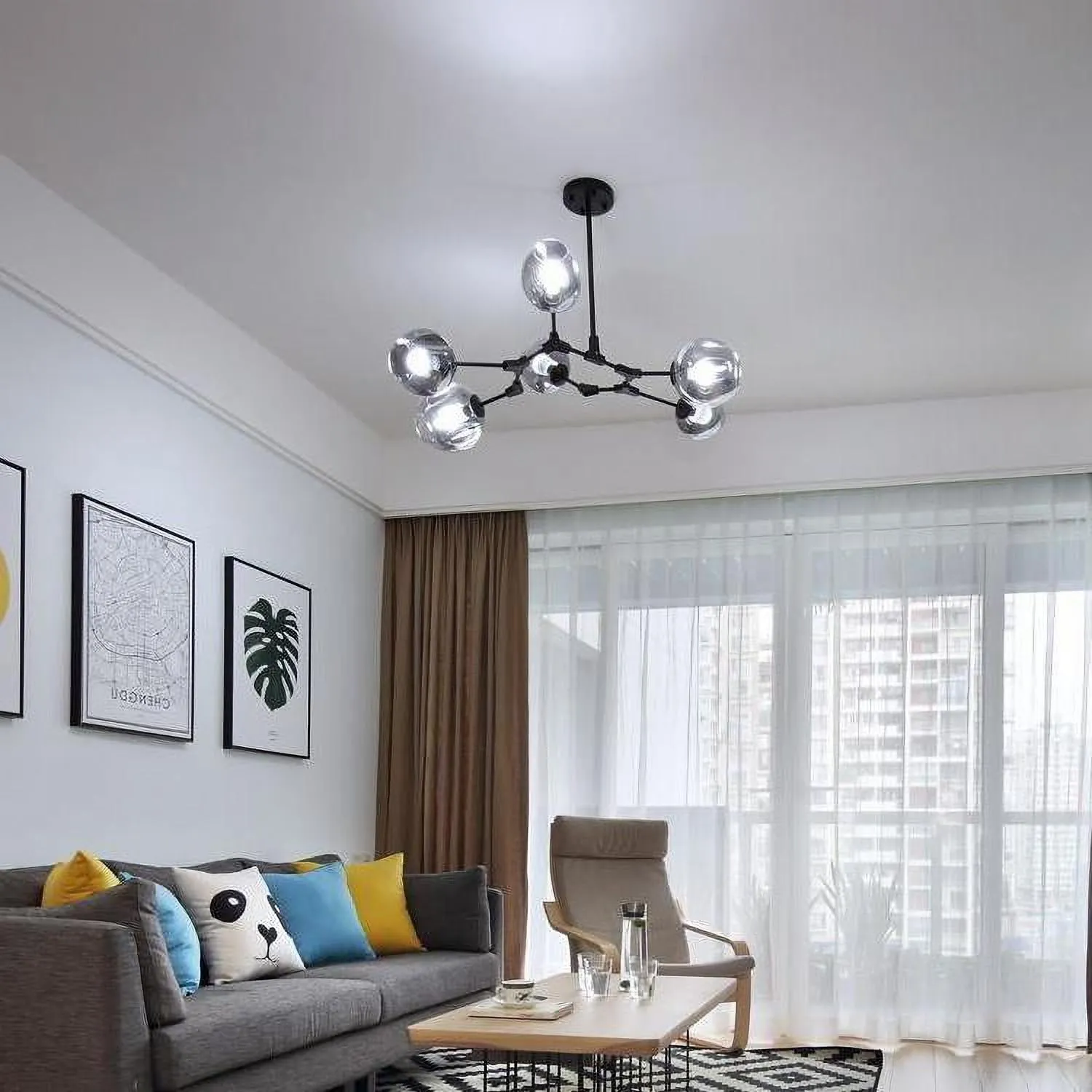 Asymmetrical Articulated Globe Branching Bubble Chandelier